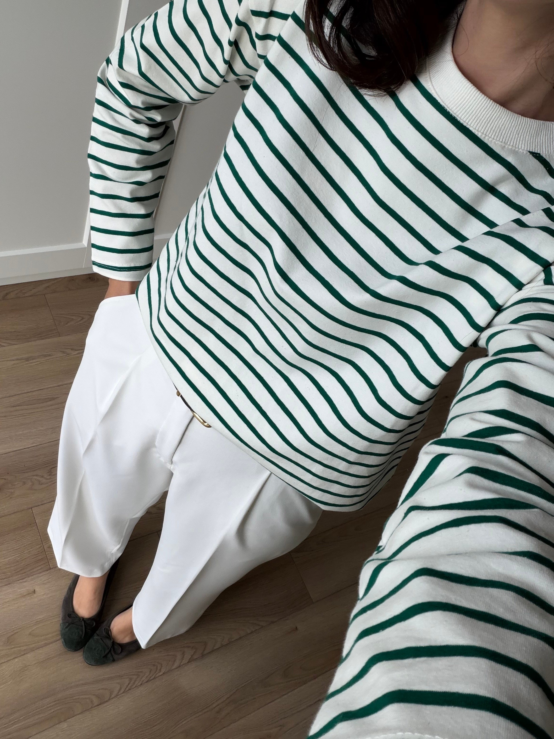 Yeşil Çizgili Pamuklu Sweatshirt 