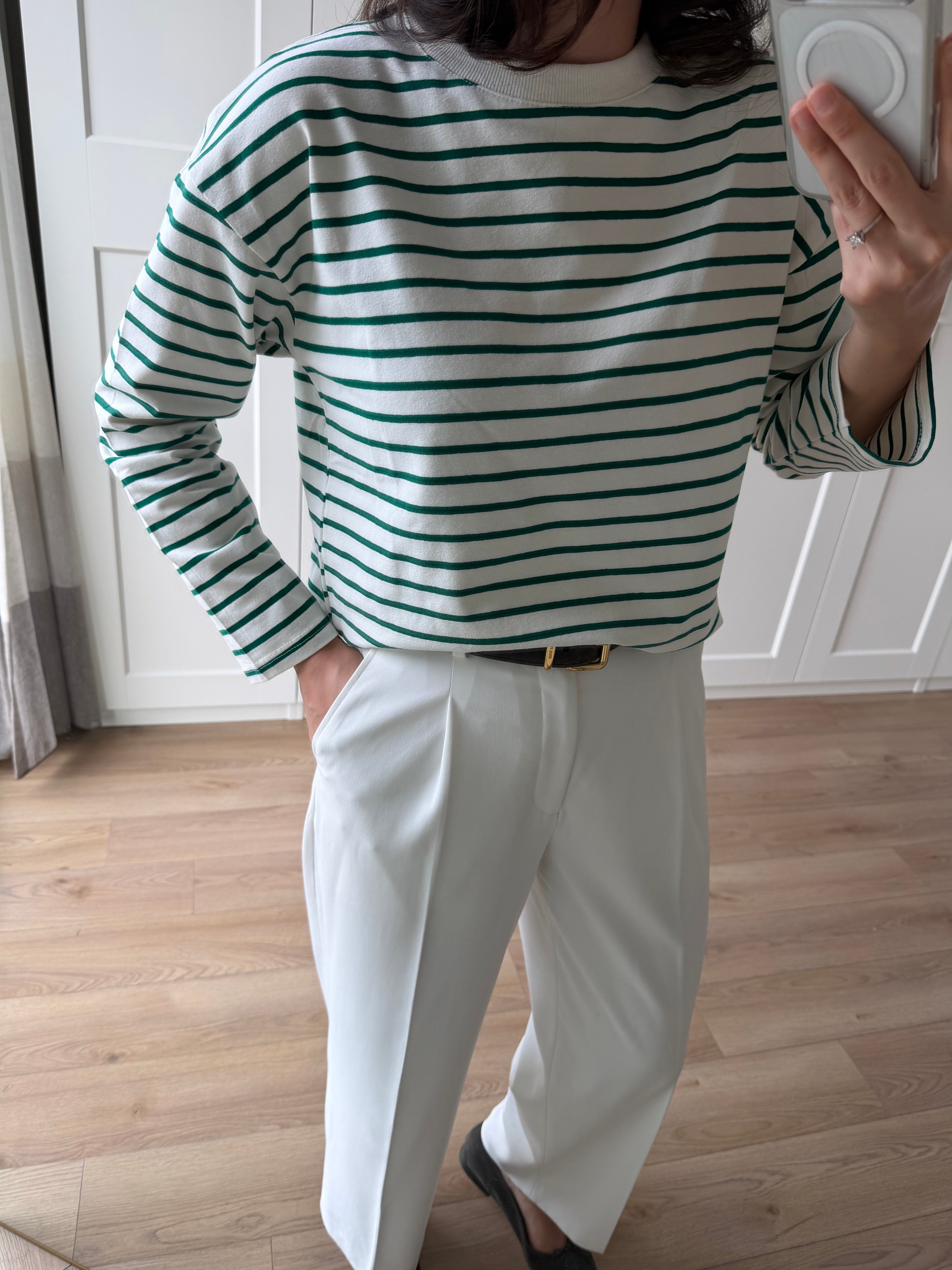 Yeşil Çizgili Pamuklu Sweatshirt 