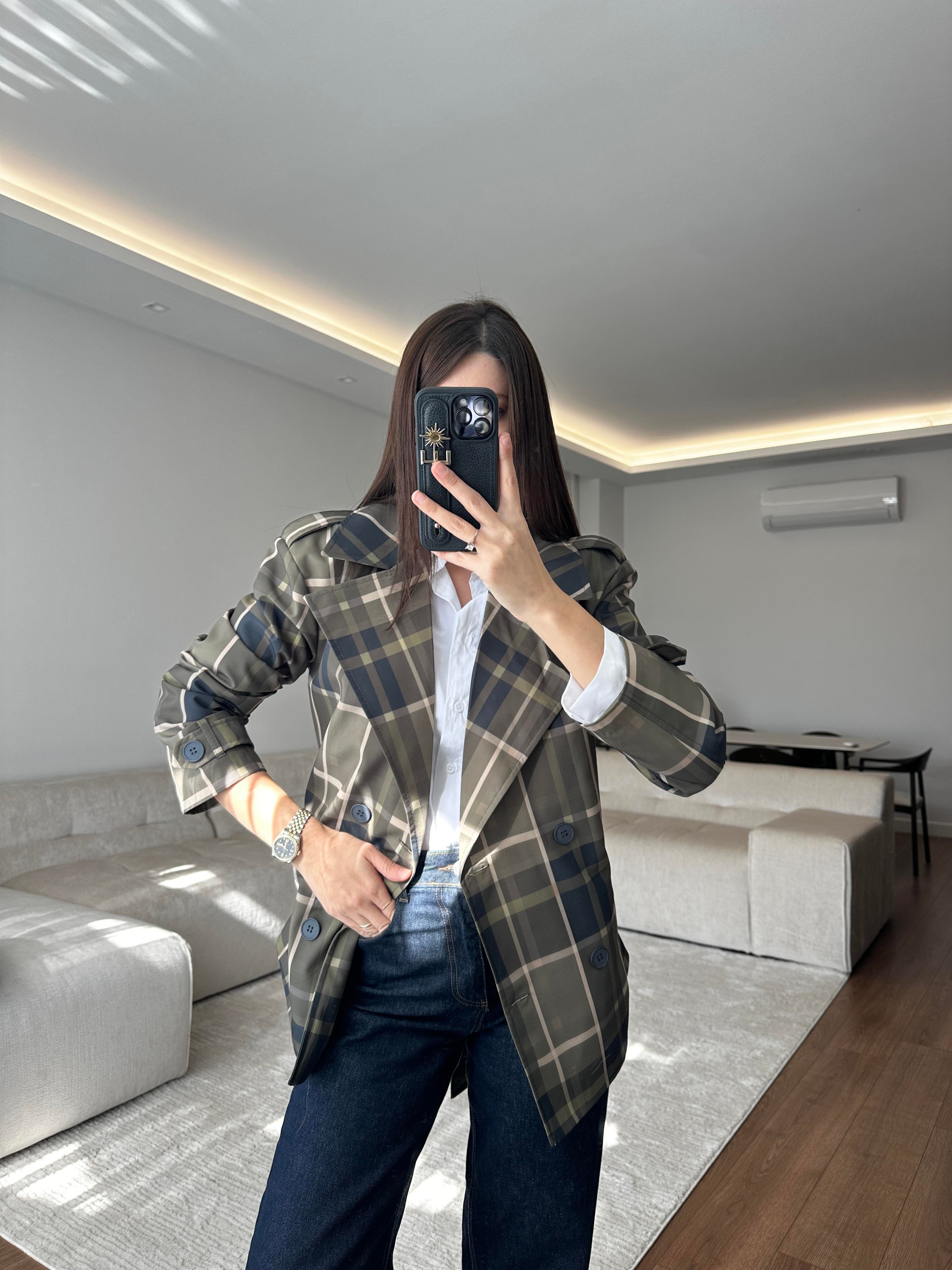 Yeşil Ekose Trençkot