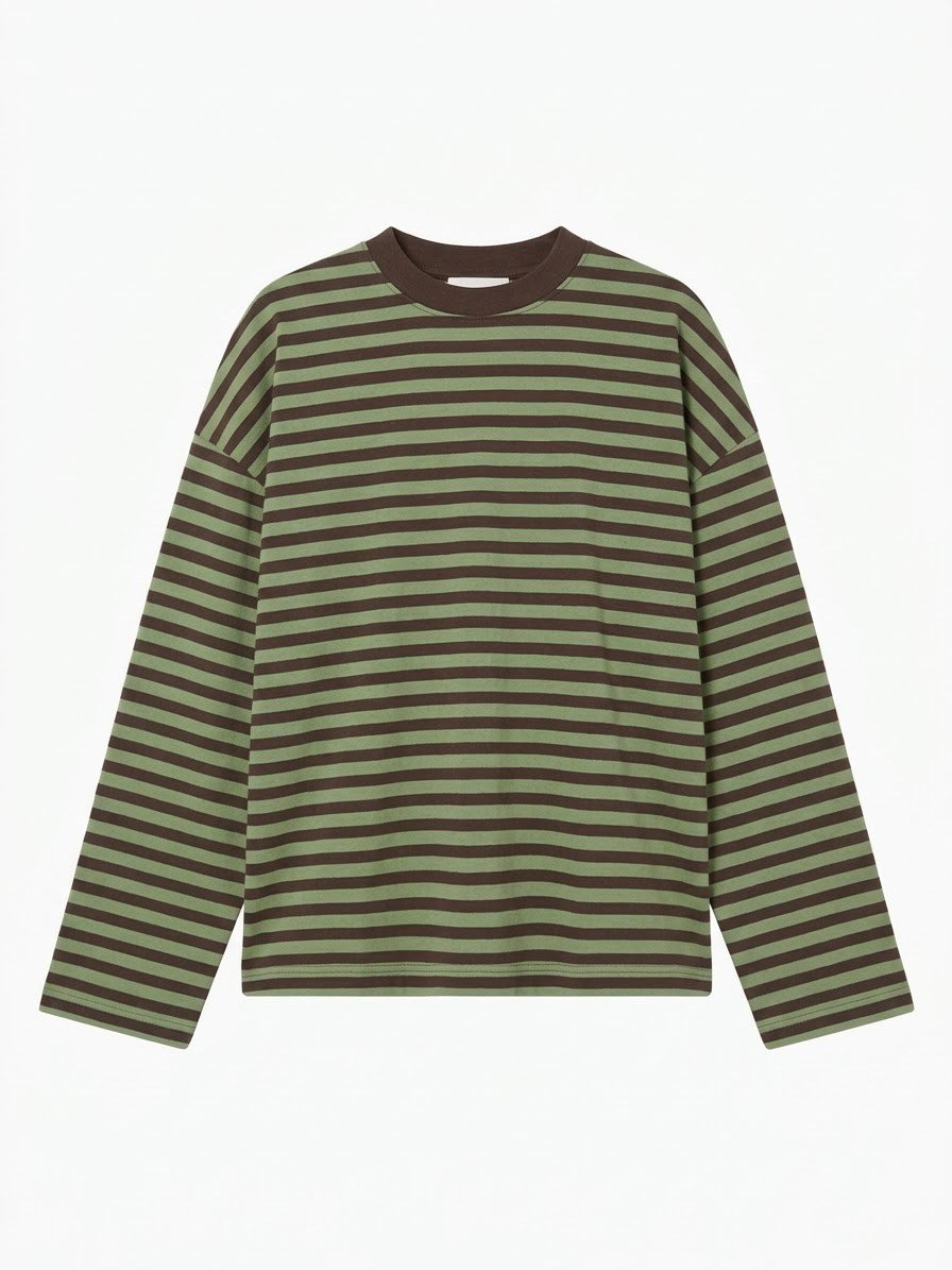 Yeşil Kahve Çizgili Sweatshirt 