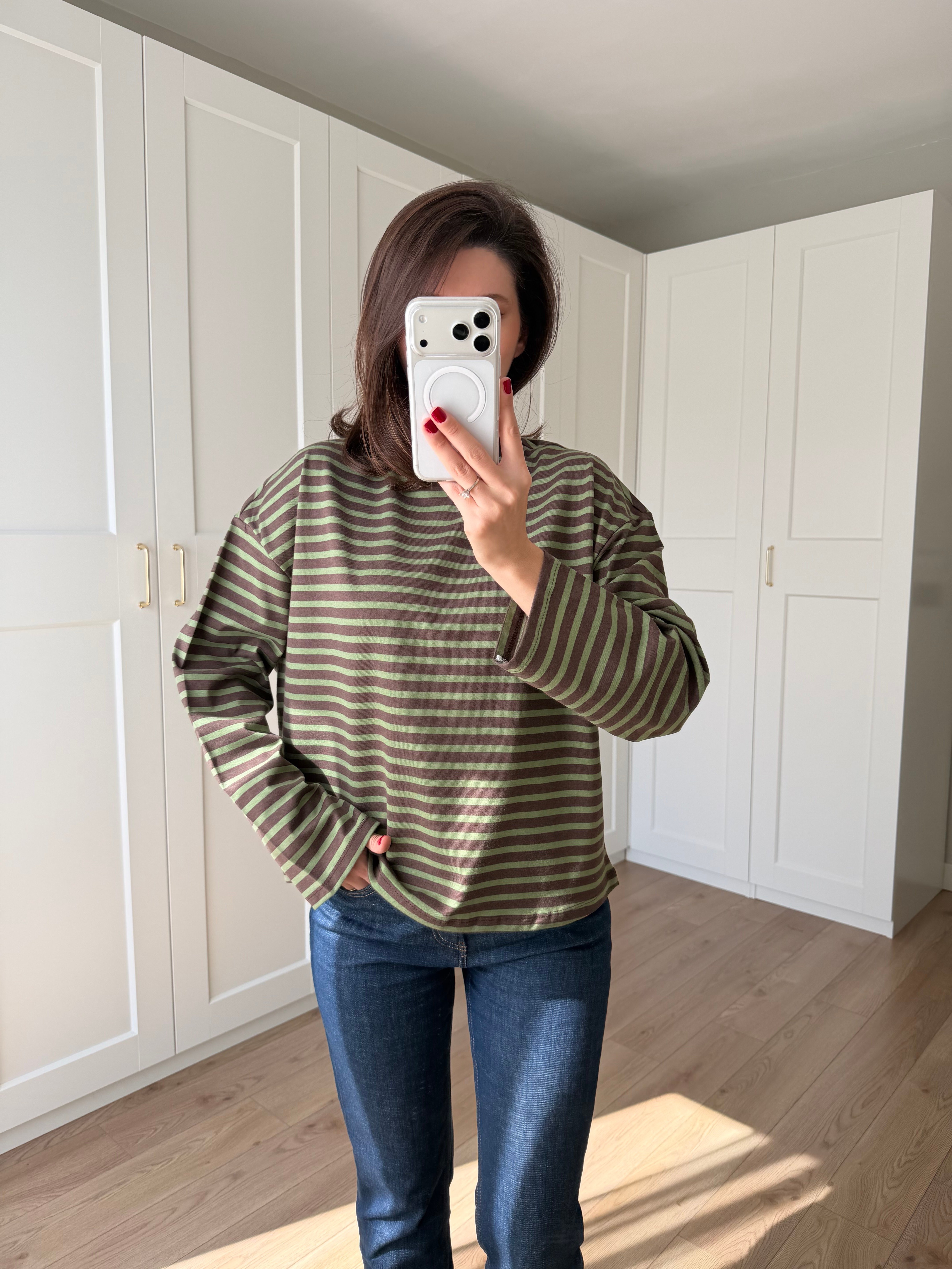 Yeşil Kahve Çizgili Sweatshirt 