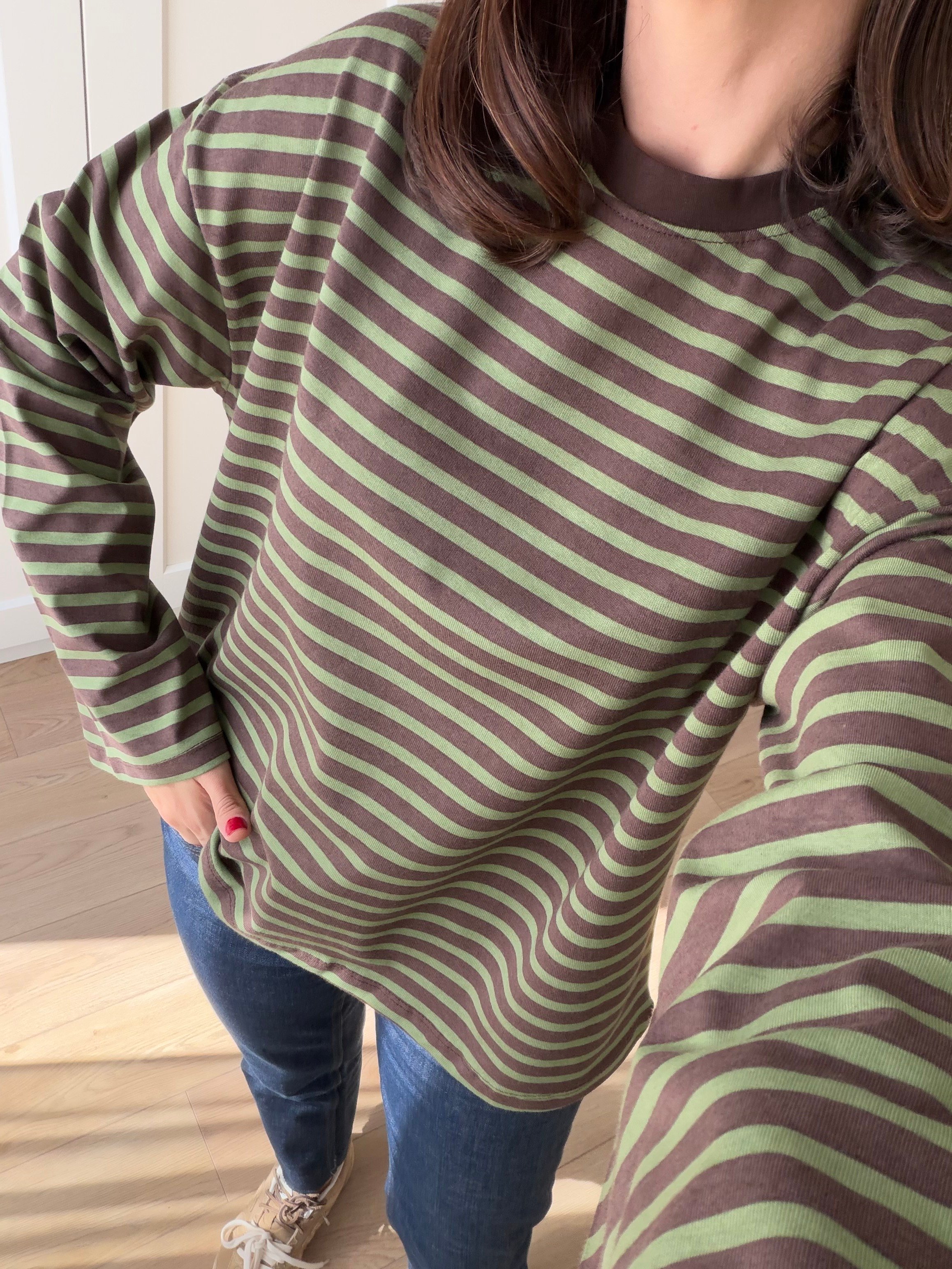 Yeşil Kahve Çizgili Sweatshirt 