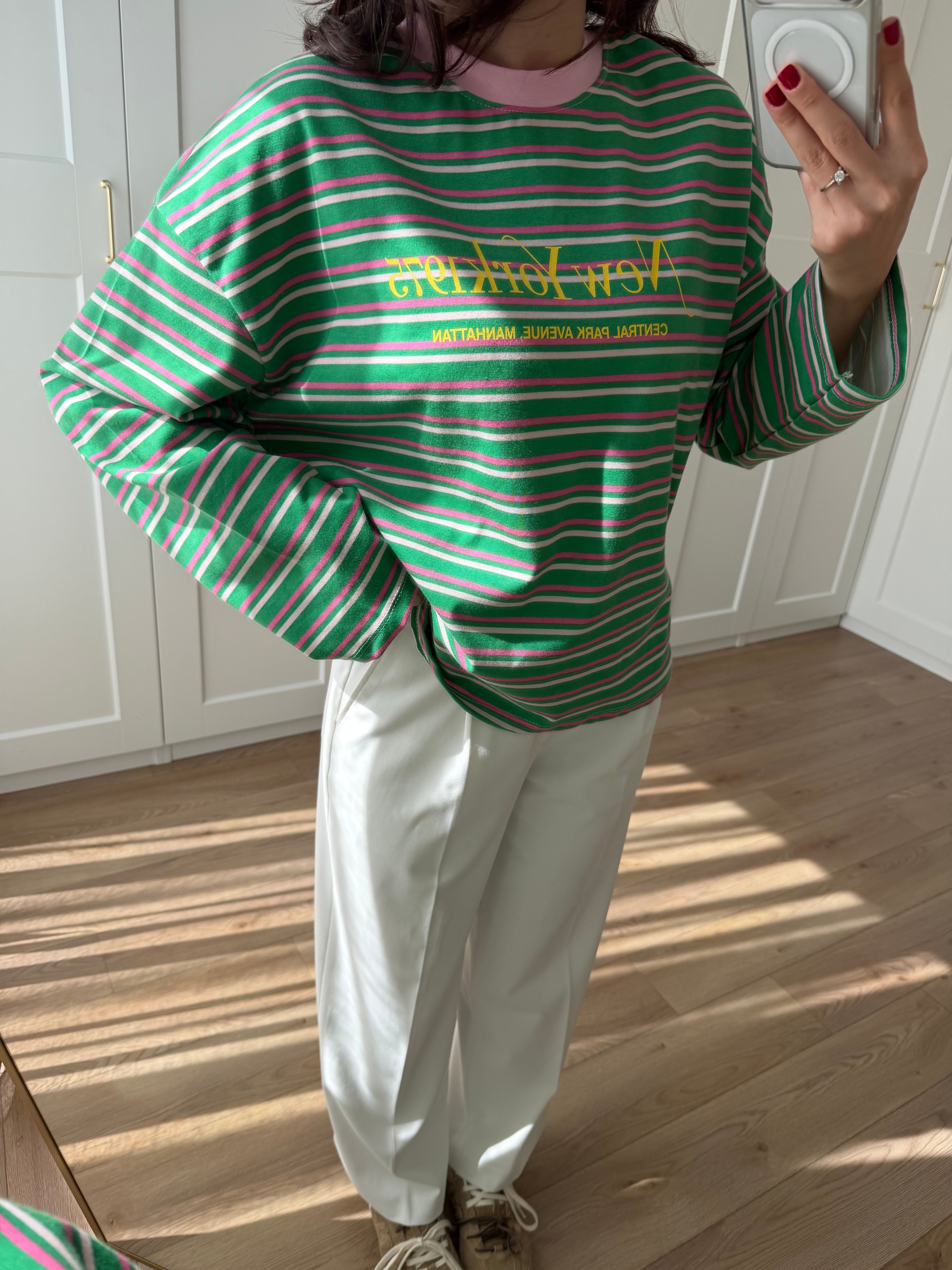 Yeşil Pembe Çizgili Sweatshirt 