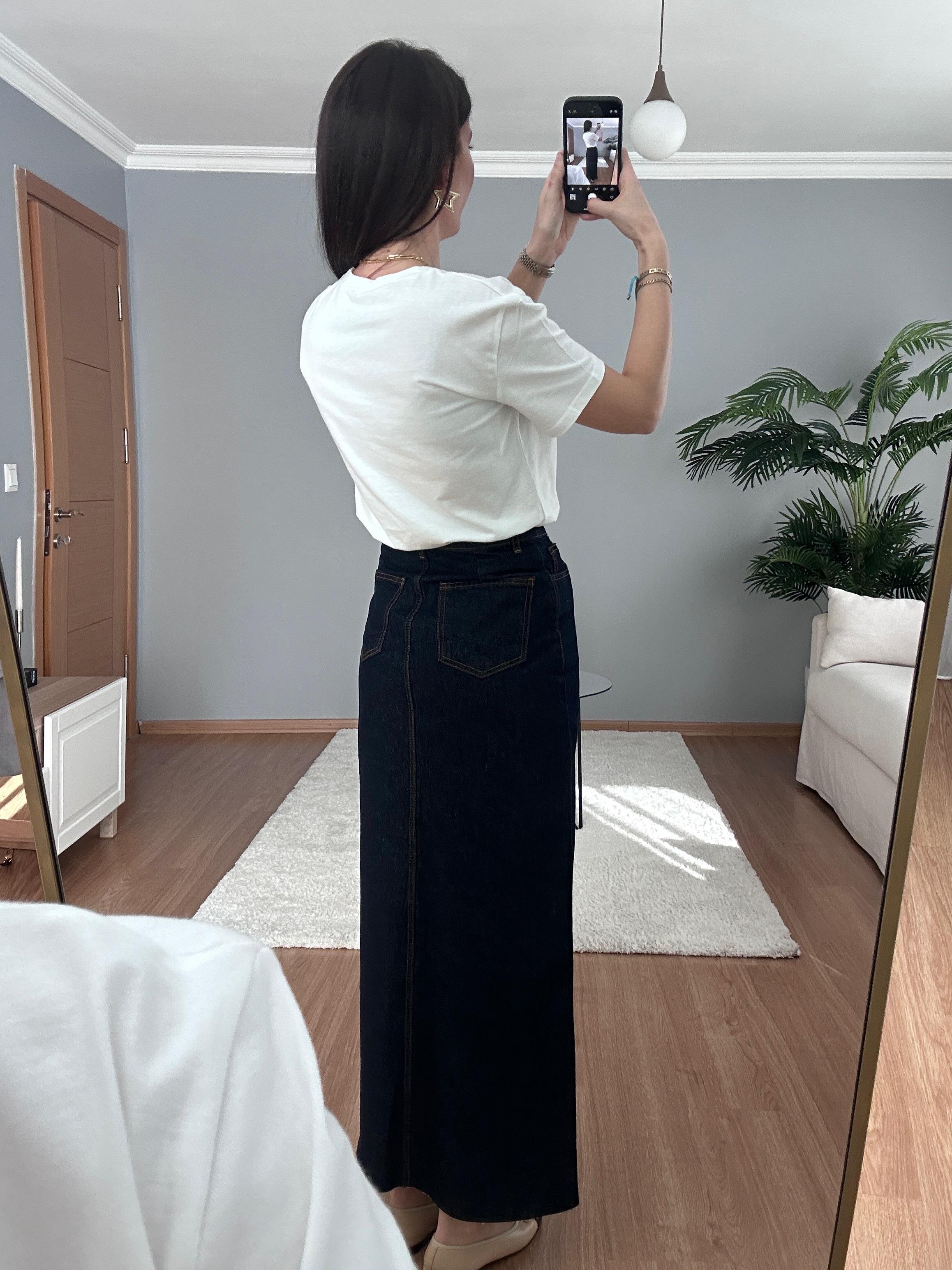Yırtmaçlı Denim Etek