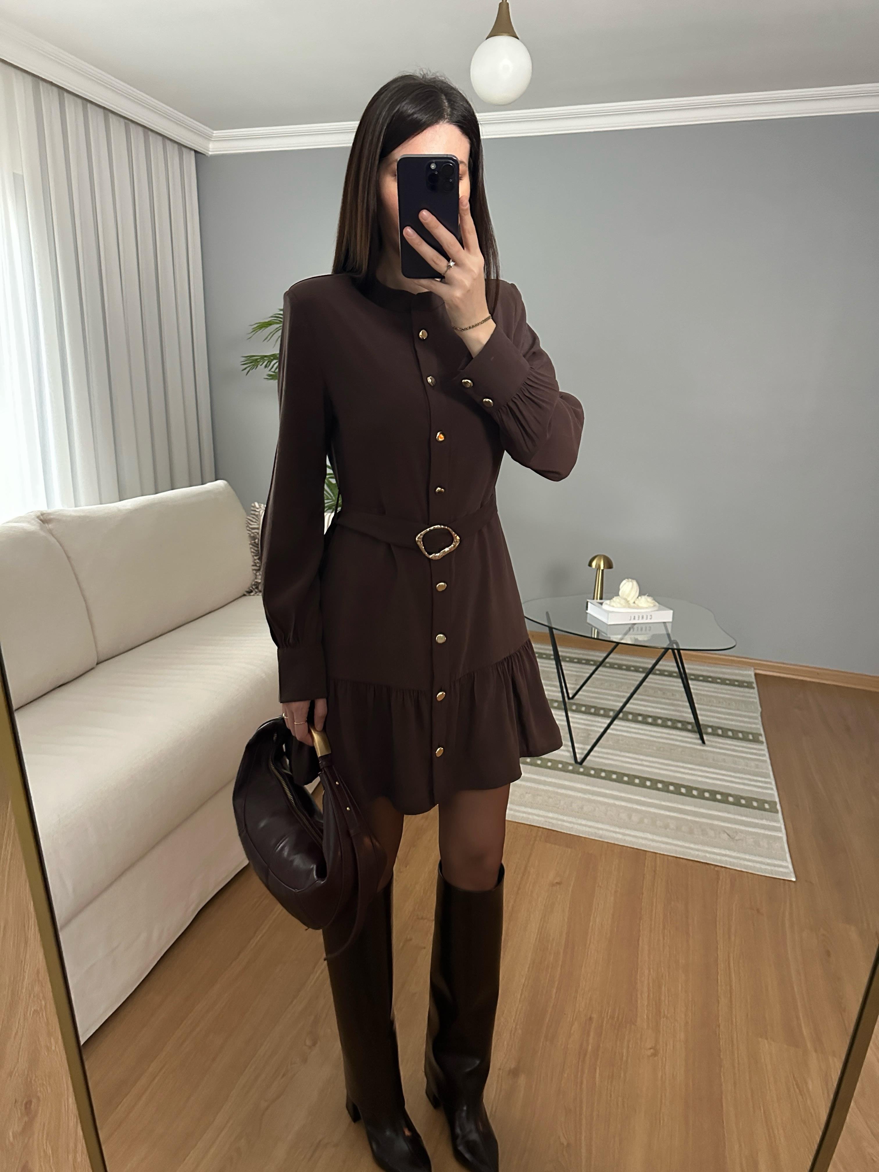 Zayra  Kemerli Tencel Elbise