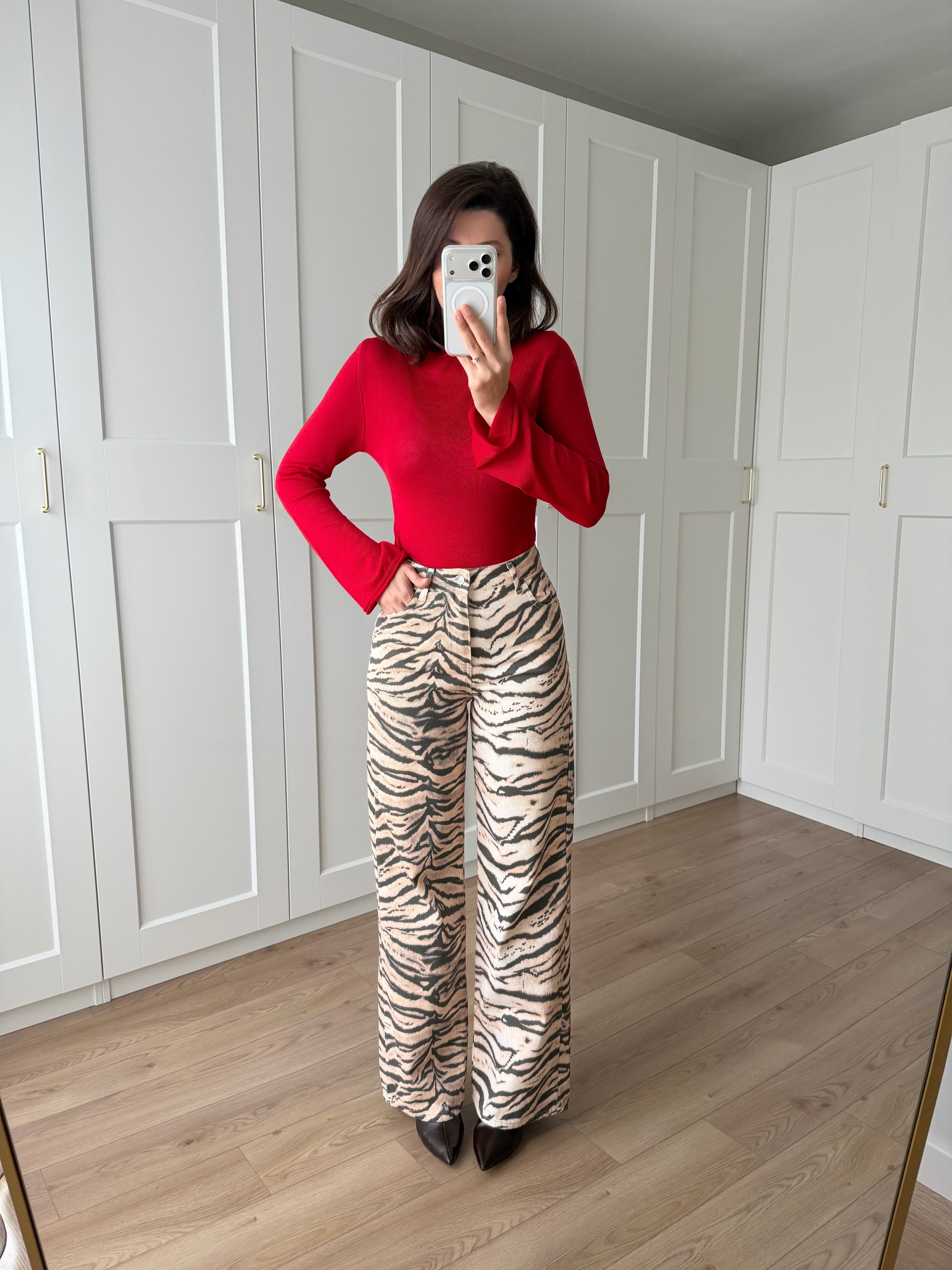 Zebra Desenli Düz Kesim Pantolon