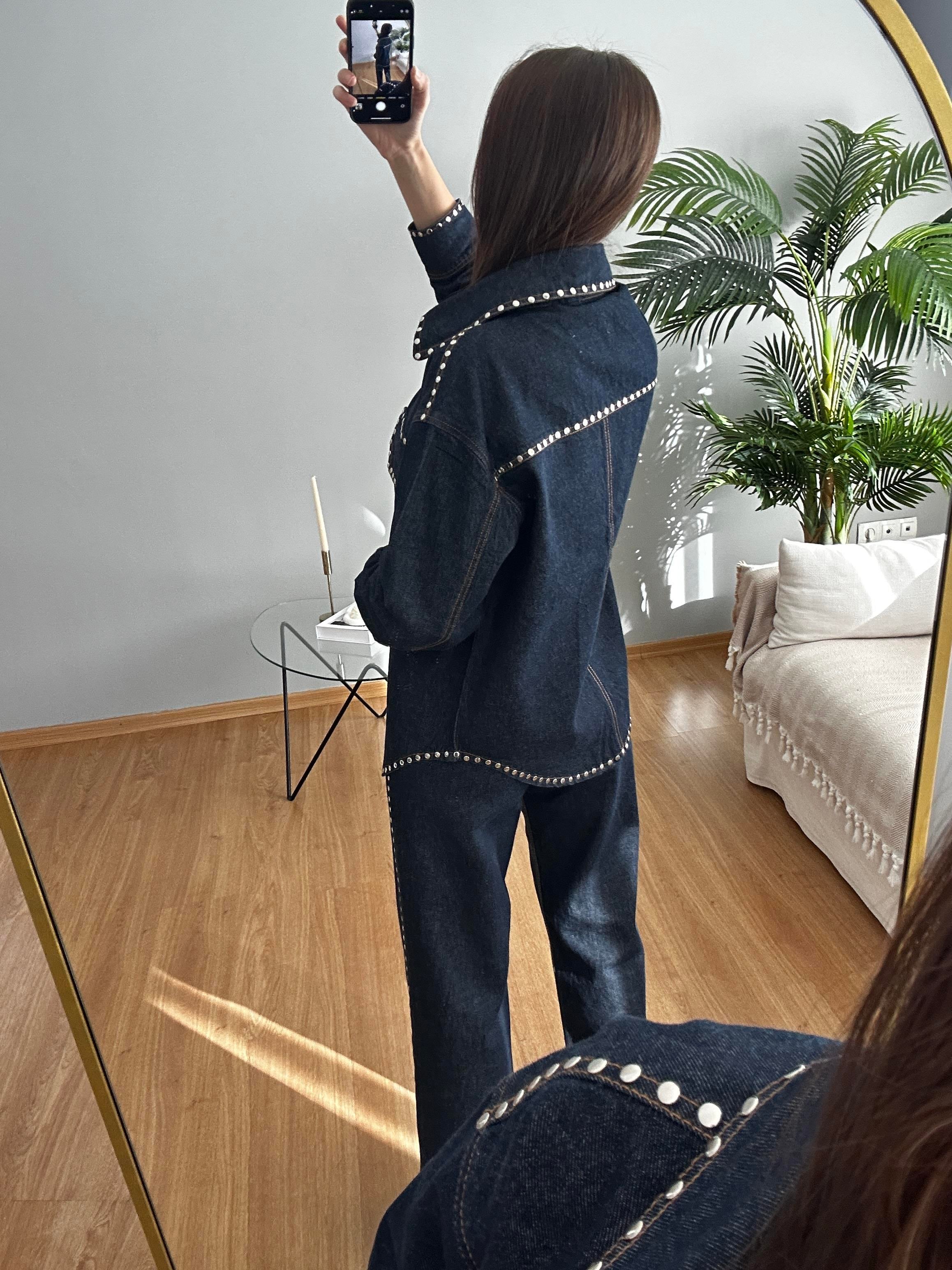 Zımbalı Denim Takım
