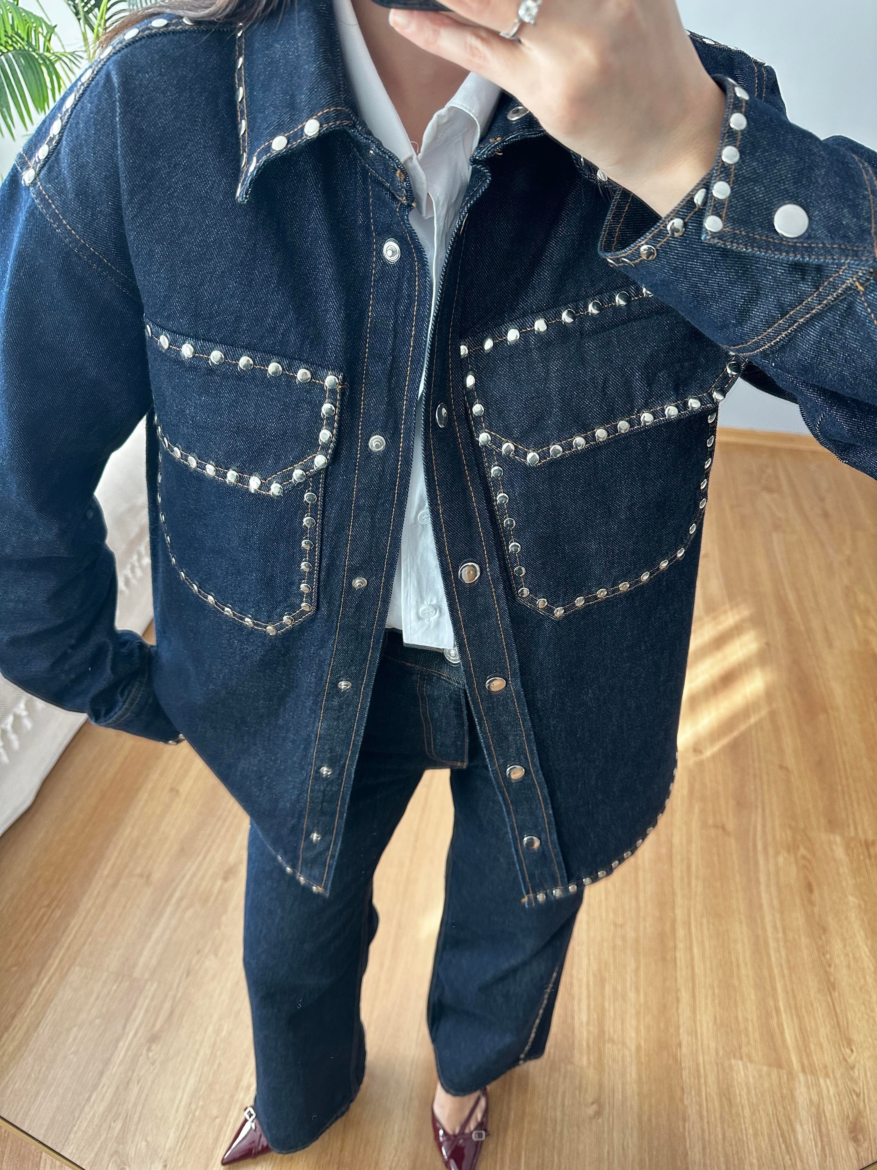 Zımbalı Denim Takım