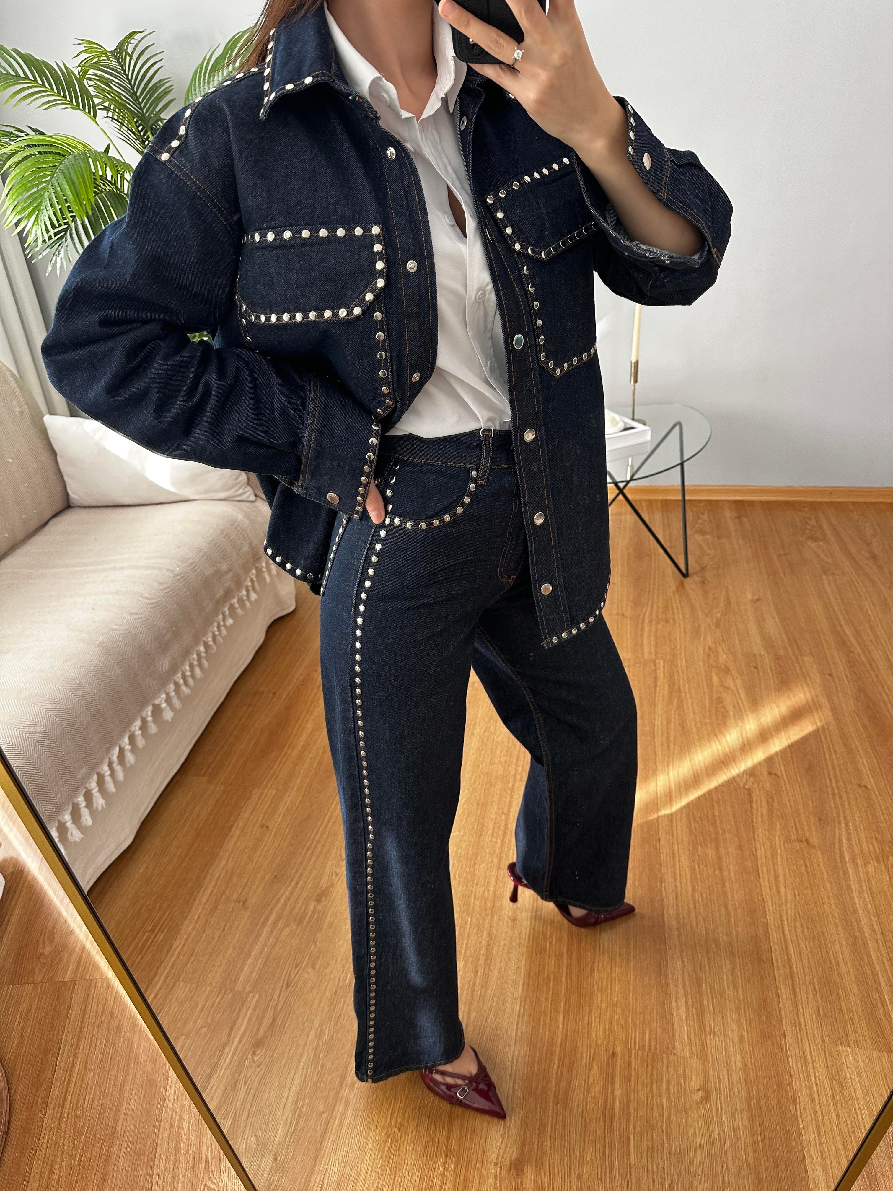 Zımbalı Denim Takım