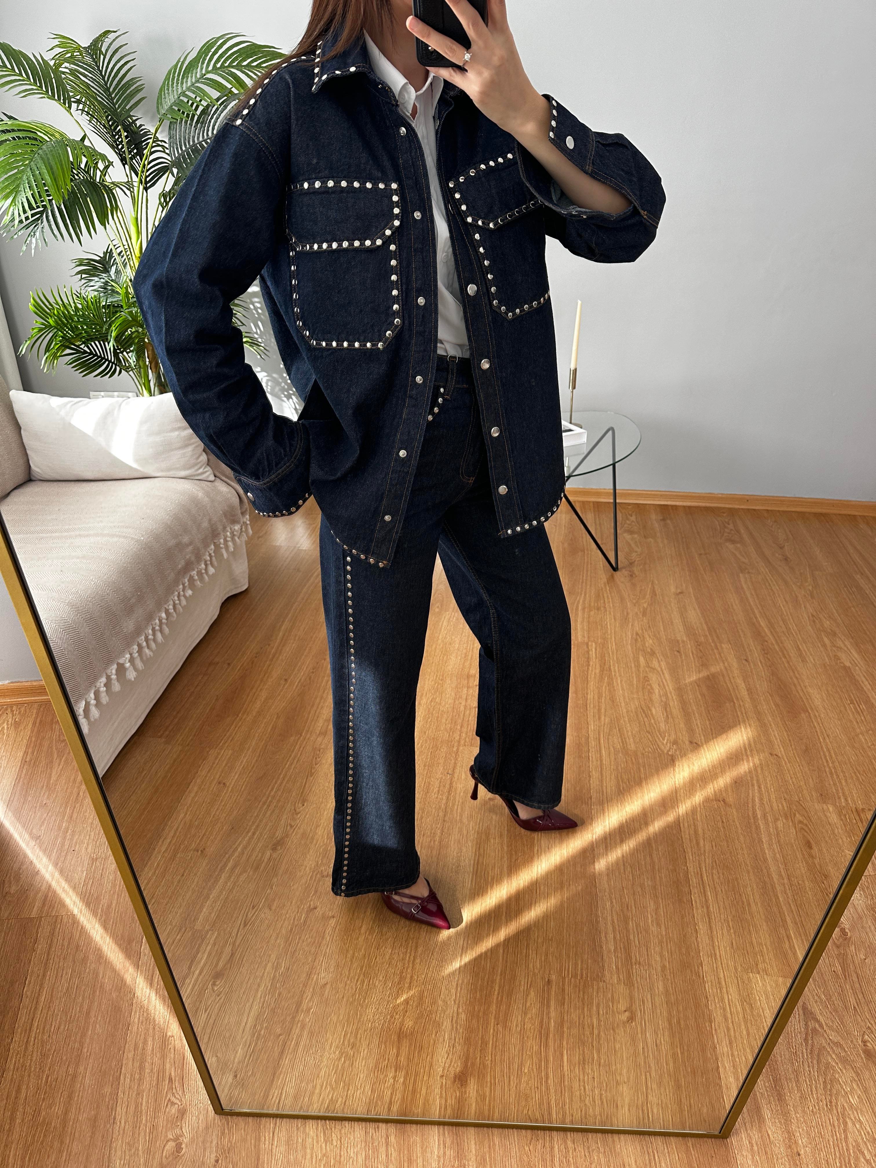 Zımbalı Denim Takım