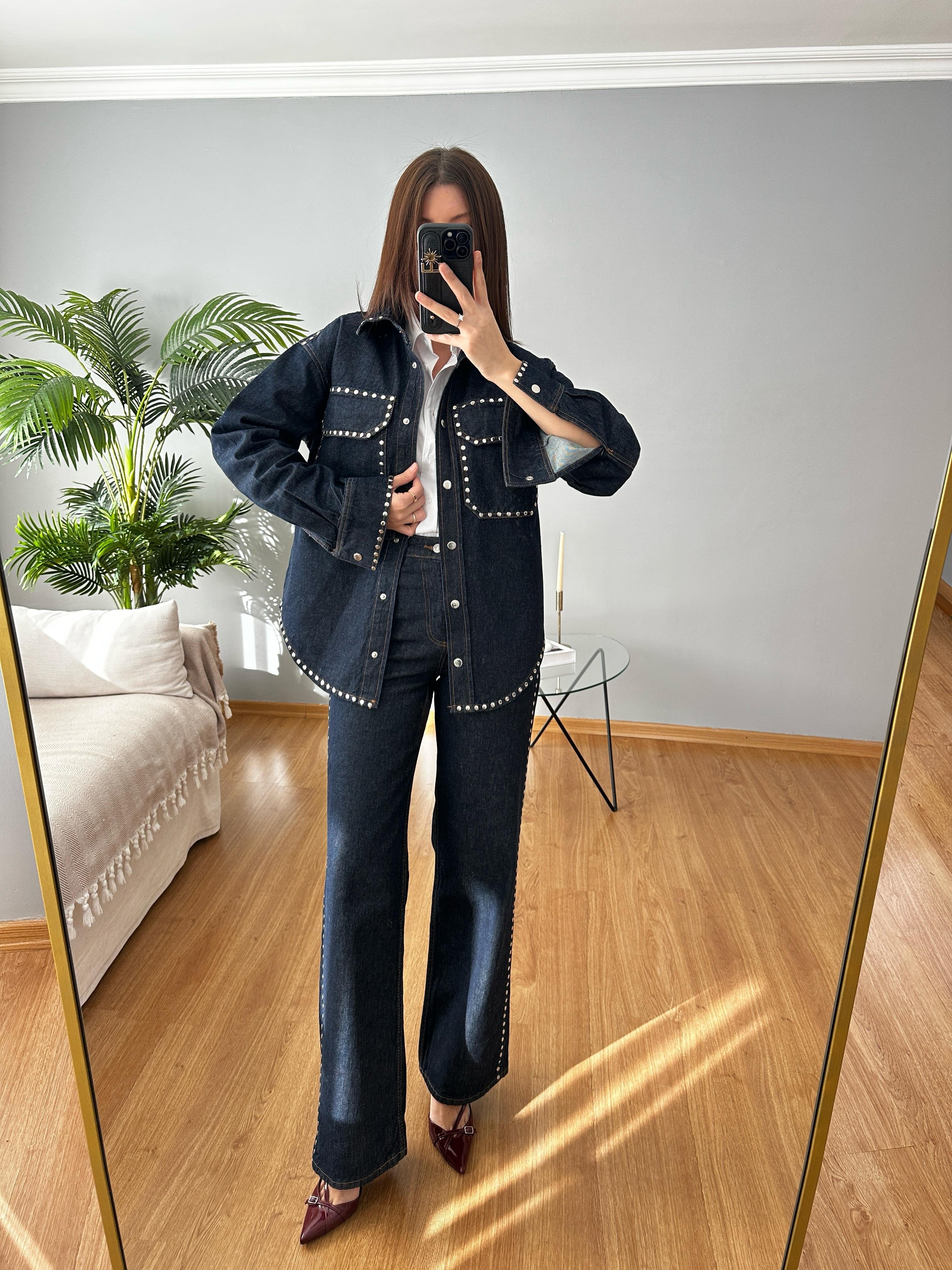Zımbalı Denim Takım