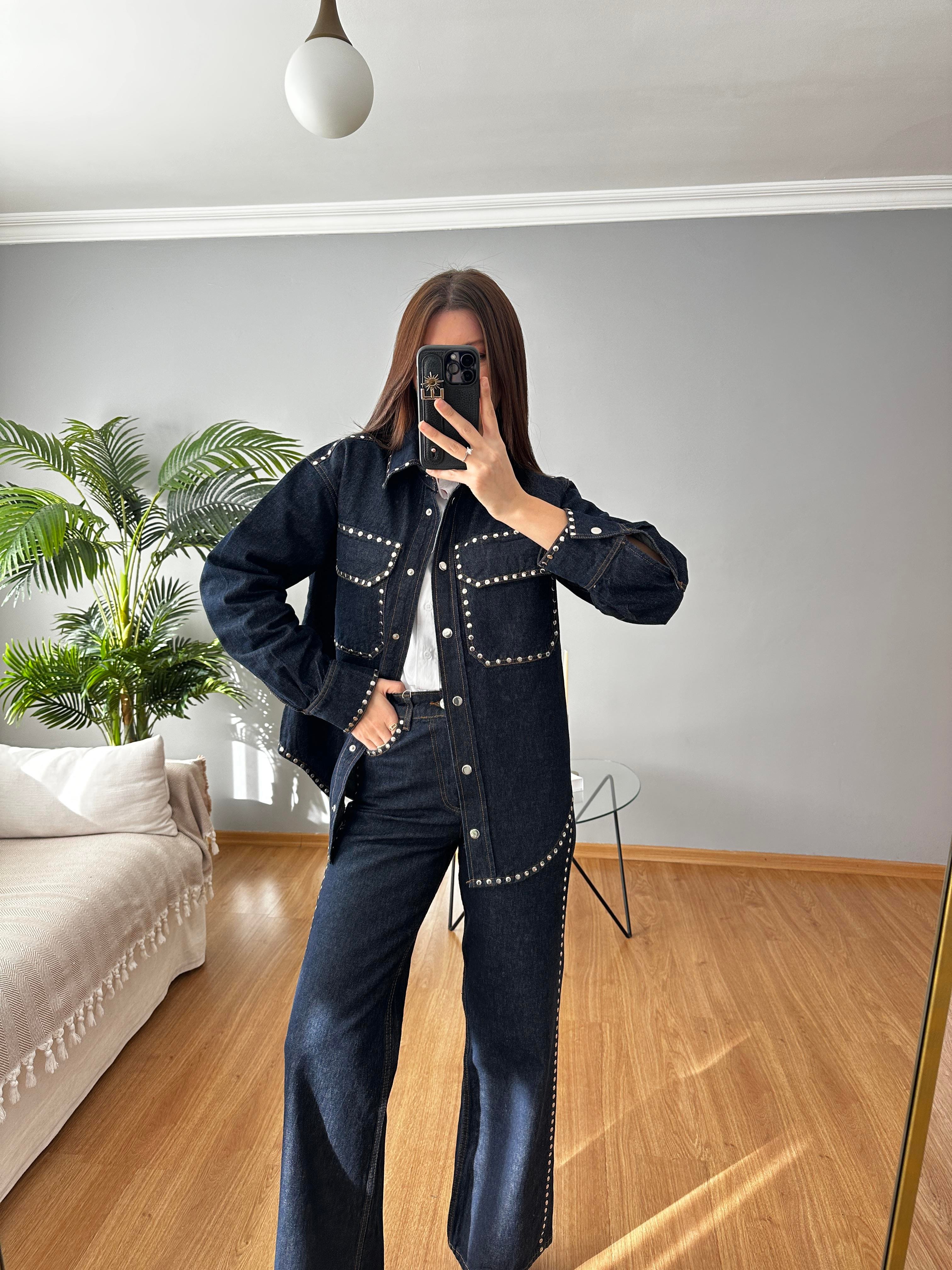 Zımbalı Denim Takım