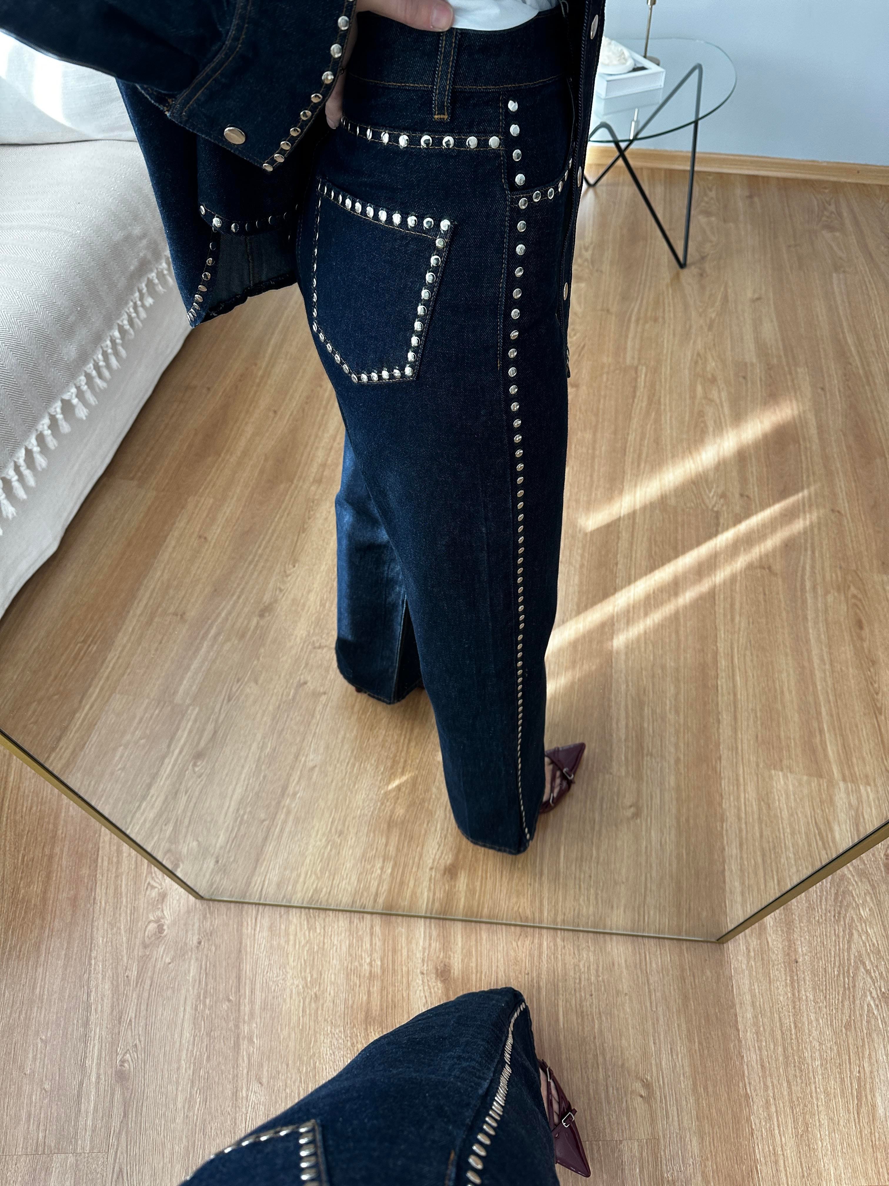 Zımbalı Denim Takım