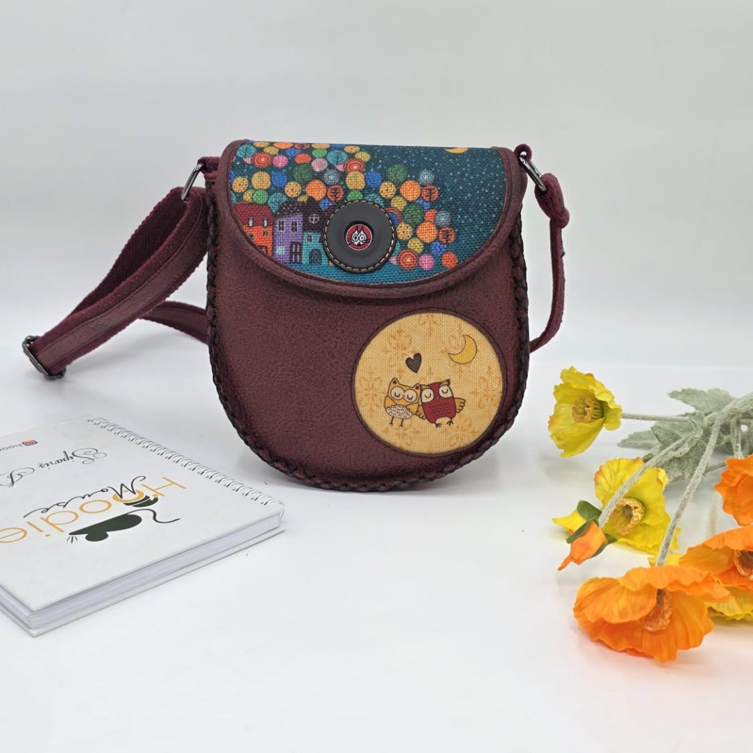 Baykuş Figürlü Çapraz Örgülü Kol Çantası Etnik Bohem Style - Bordo