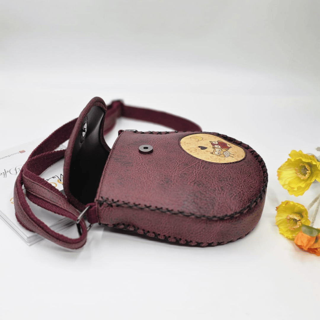 Baykuş Figürlü Çapraz Örgülü Kol Çantası Etnik Bohem Style - Bordo