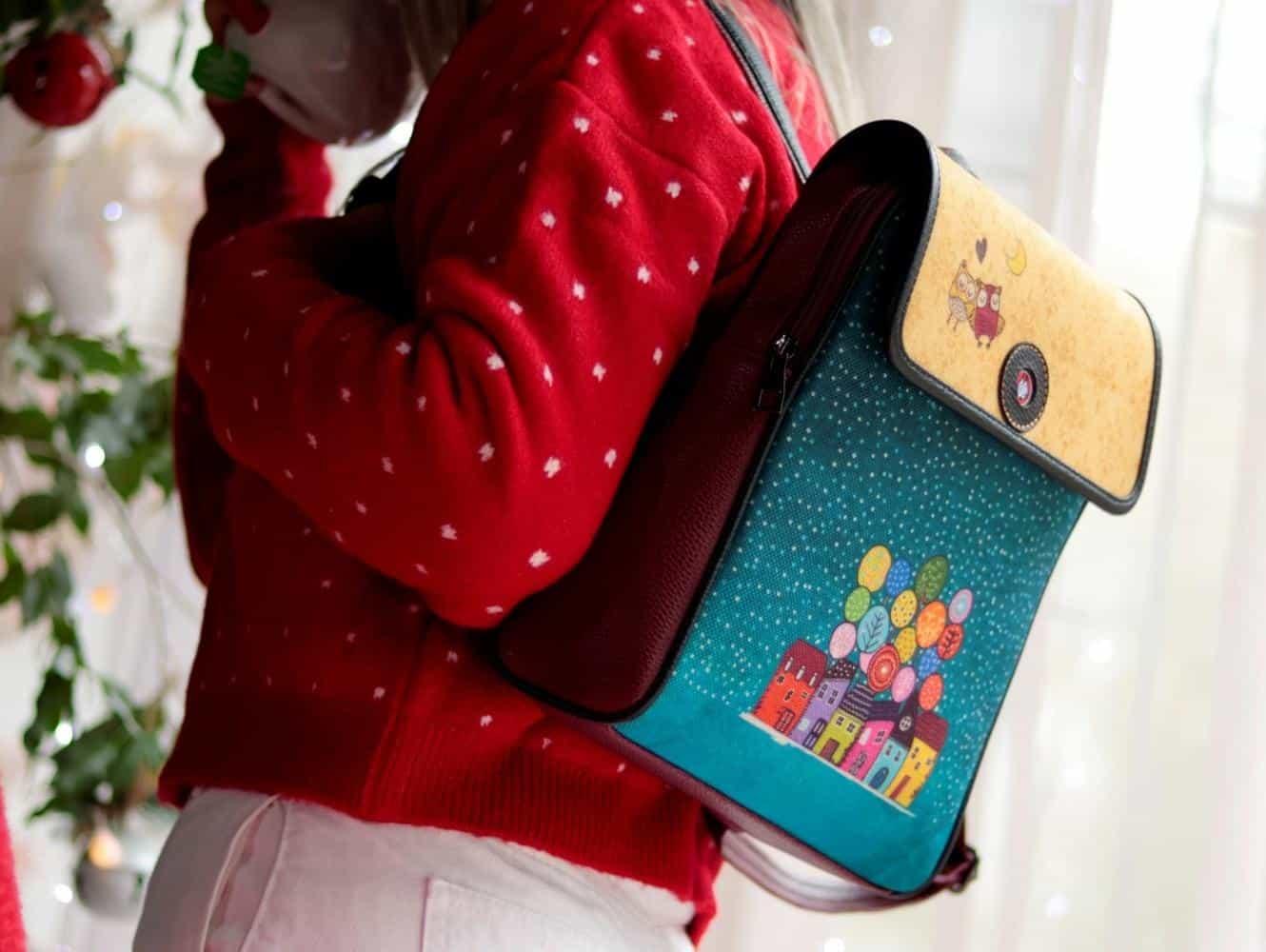 Baykuş Figürlü Kapaklı Sırt Çantası Etnik Bohem Style - BORDO