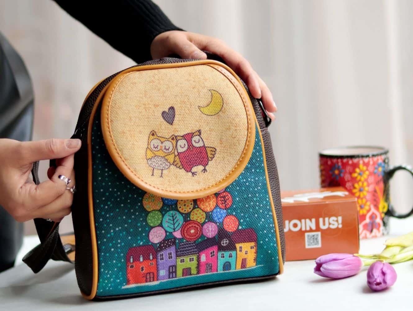 BAYKUŞ Figürlü Küçük Postacı Omuz Çantası Etnik Bohem Style - KAHVE