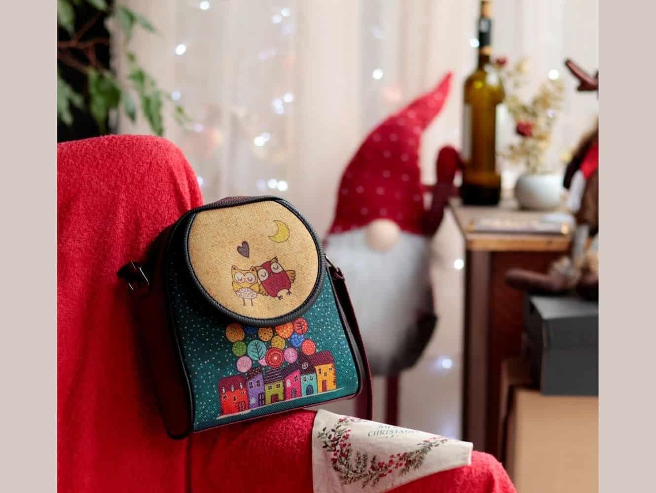 BAYKUŞ Figürlü Küçük Postacı Omuz Çantası Etnik Bohem Style - BORDO