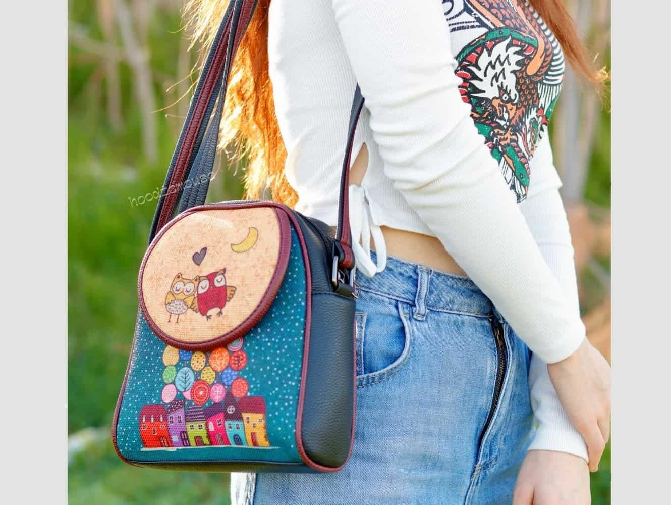 BAYKUŞ Figürlü Küçük Postacı Omuz Çantası Etnik Bohem Style - SİYAH