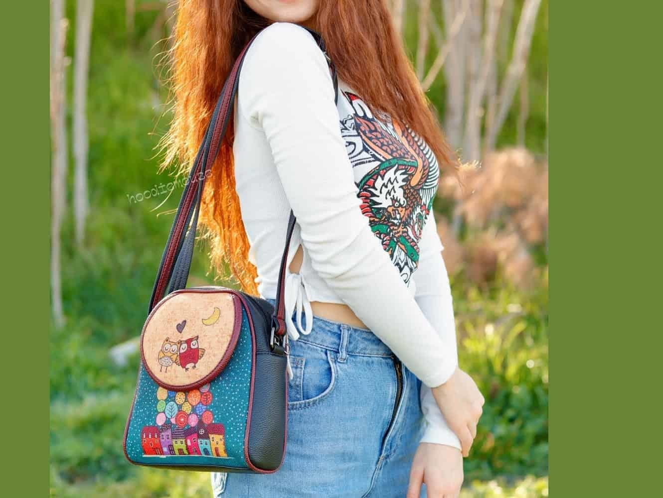 BAYKUŞ Figürlü Küçük Postacı Omuz Çantası Etnik Bohem Style - SİYAH