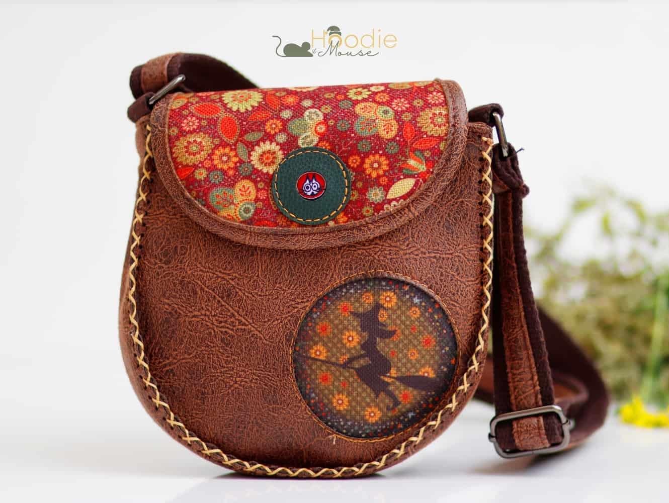 Cadı Figürlü Çapraz Örgülü Kol Çantası Etnik Bohem Style Kahve