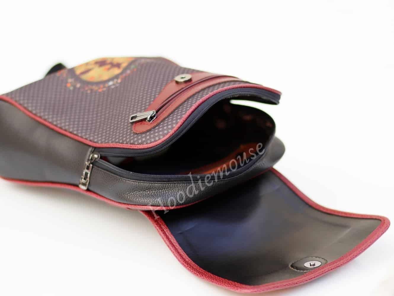 Cadı Figürlü Kapaklı Sırt Çantası Etnik Bohem Style Küçük Cüzdan Kombin Bordo 