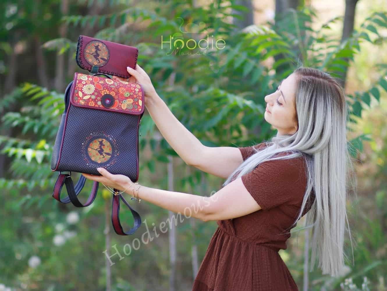 Cadı Figürlü Kapaklı Sırt Çantası Etnik Bohem Style Cüzdan Kombin Bordo