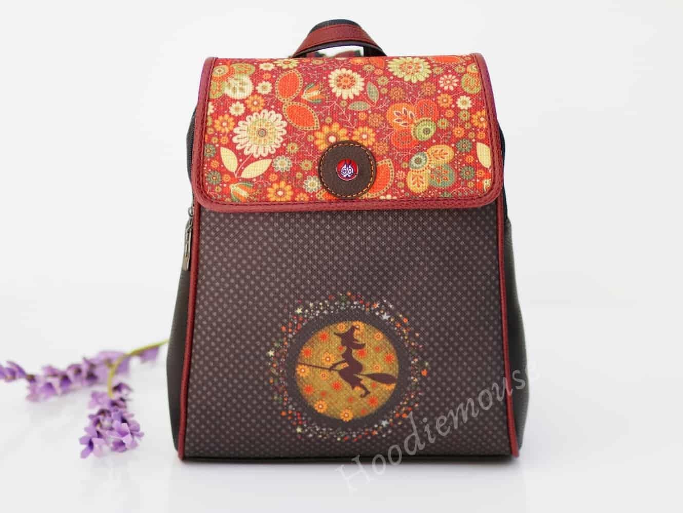 Cadı Figürlü Kapaklı Sırt Çantası Etnik Bohem Style Cüzdan Kombin Bordo