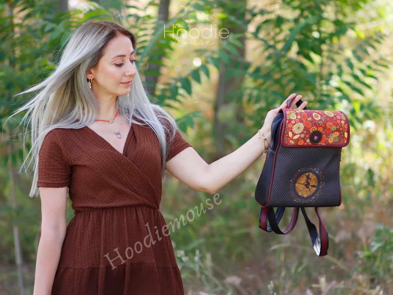 Cadı Figürlü Kapaklı Sırt Çantası Etnik Bohem Style Cüzdan Kombin Bordo