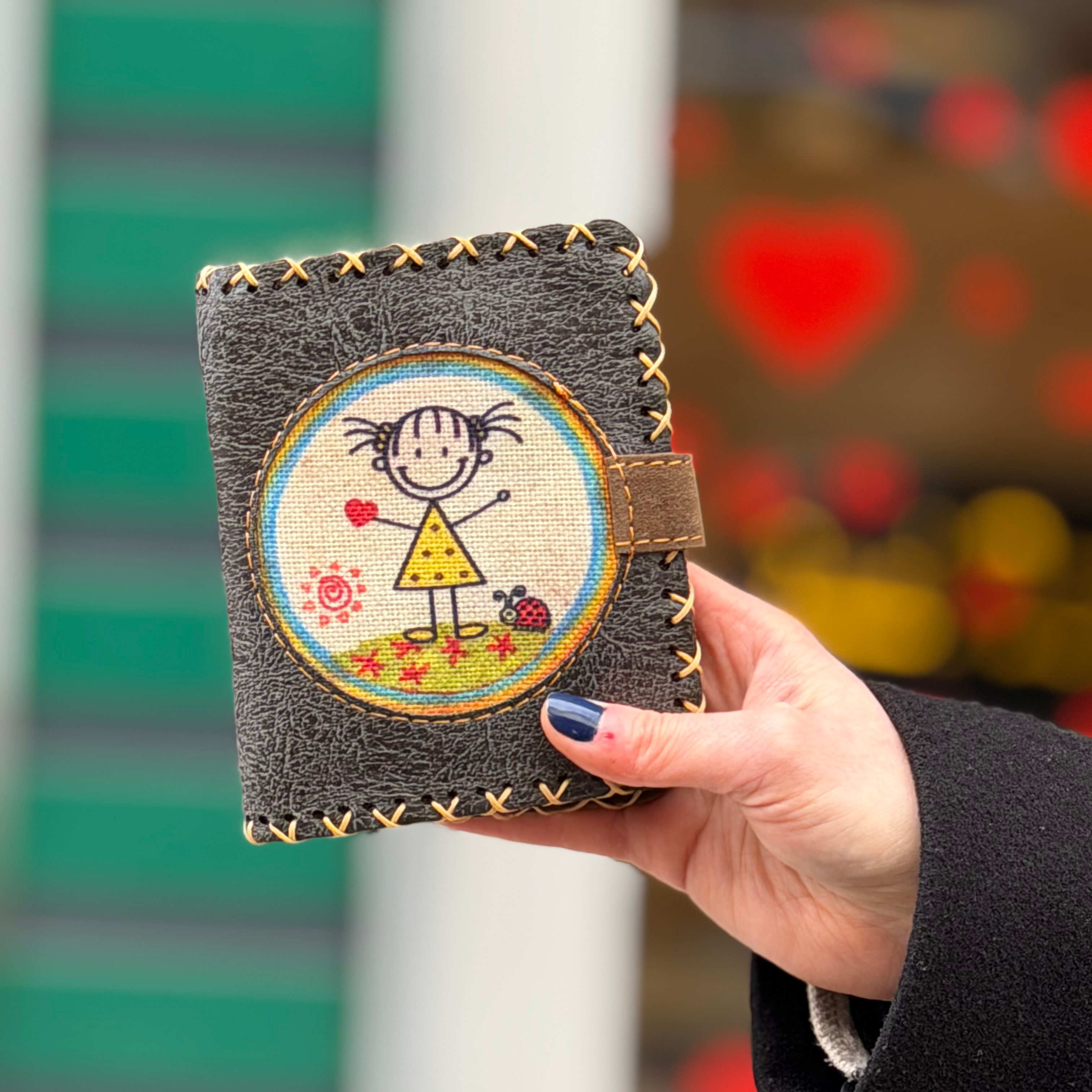 Cın Ayse Figürlü Küçük Cüzdan Etnik Bohem Retro Style - ANTRASİT