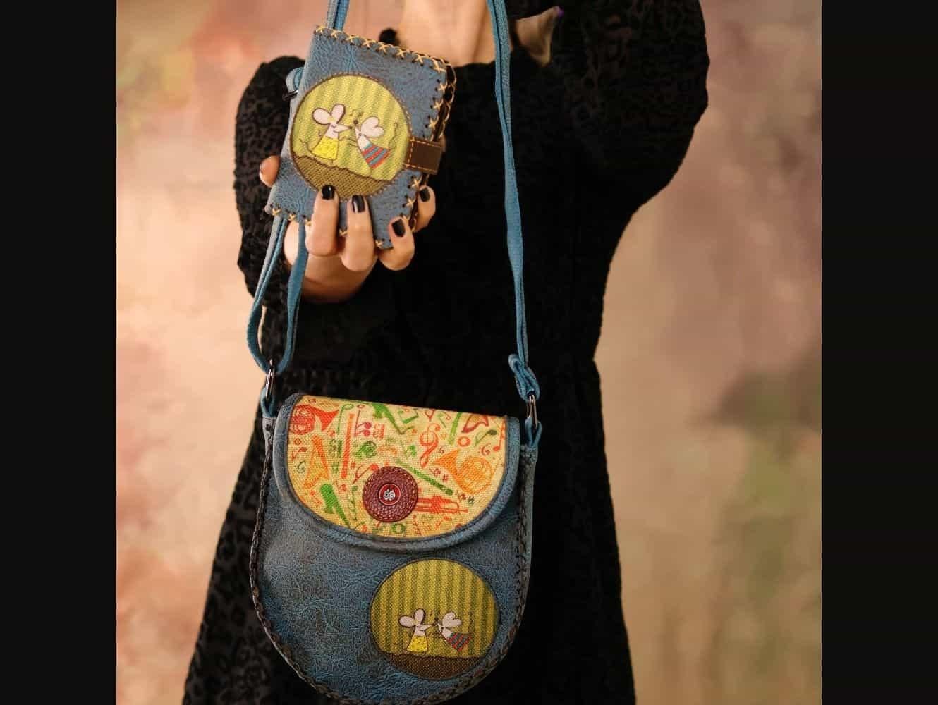 Dans Eden Fare Figürlü Tasarımlı Capraz Örgulu Kol Cantası ve Cuzdan Kombin – Petrol