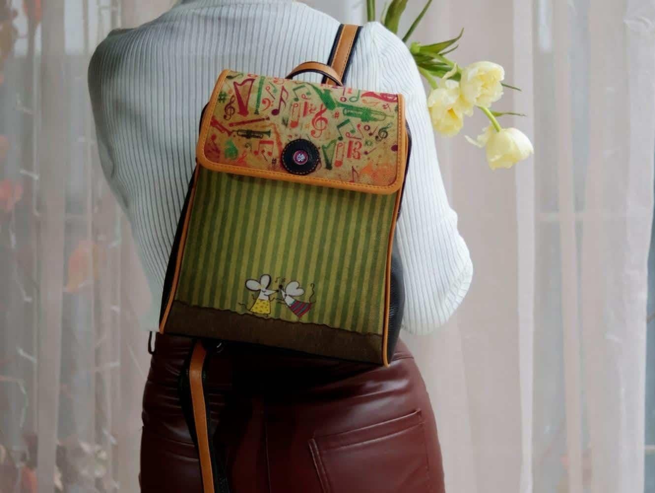 Dans Eden Fareler Figürlü Kapaklı Sırt Çantası Etnik Bohem Style - SİYAH