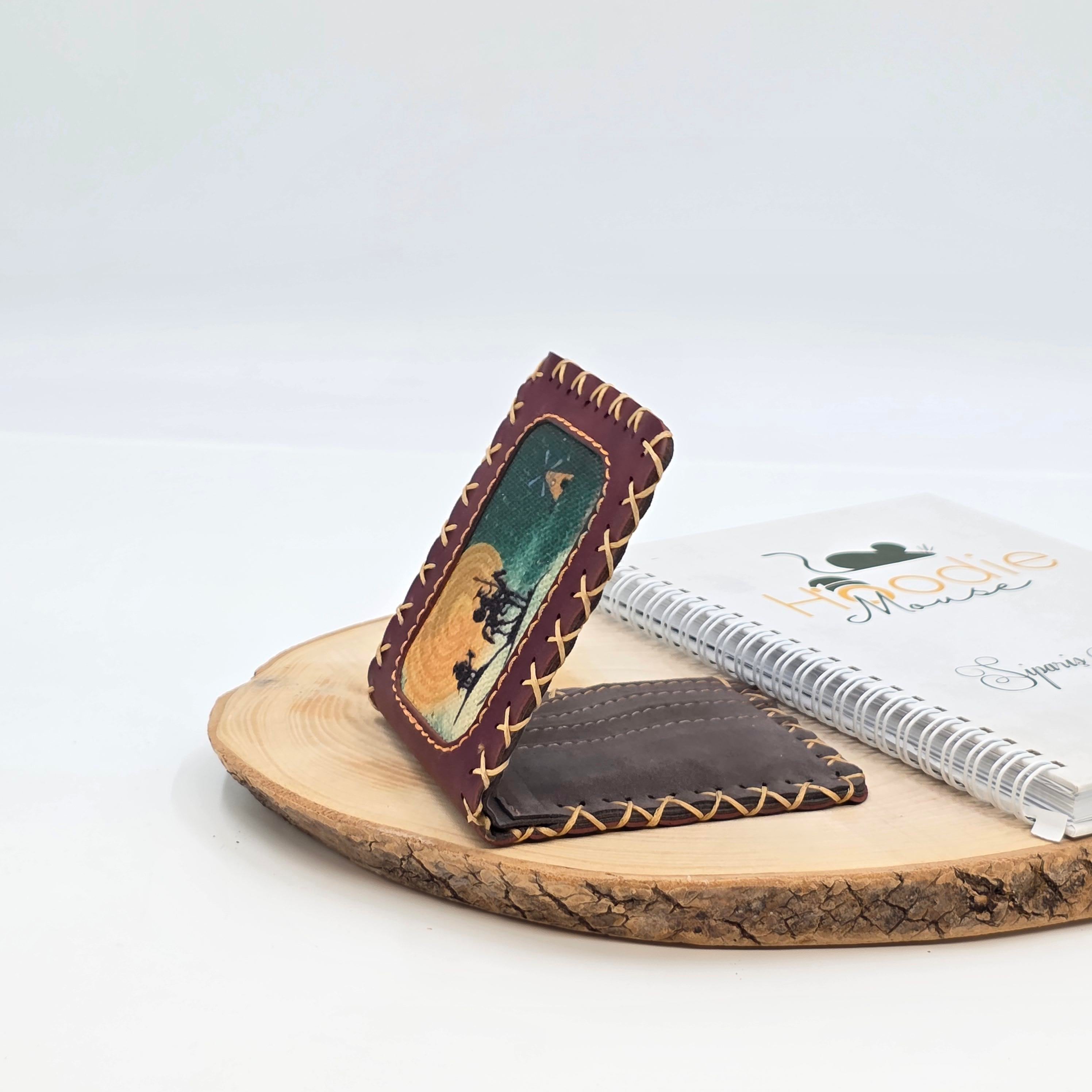 Don Kişot Figürlü Küçük Cüzdan Etnik Bohem Retro Style -Bordo