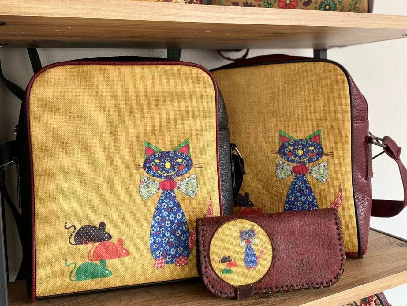 Fare Kedi Figürlü Büyük Postacı Kol Çantası Etnik Bohem Style Çanta Cüzdan KOMBİN