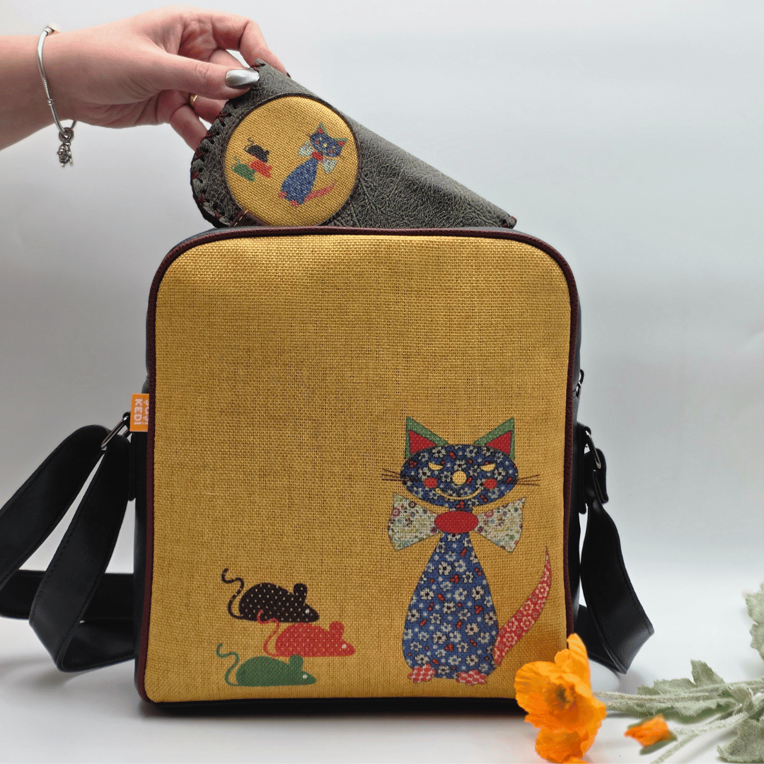 Fare Kedi Figürlü Büyük Postacı Kol Çantası Etnik Bohem Style Çanta Cüzdan Çanta Yesil, Cüzdan Yesil Kombin