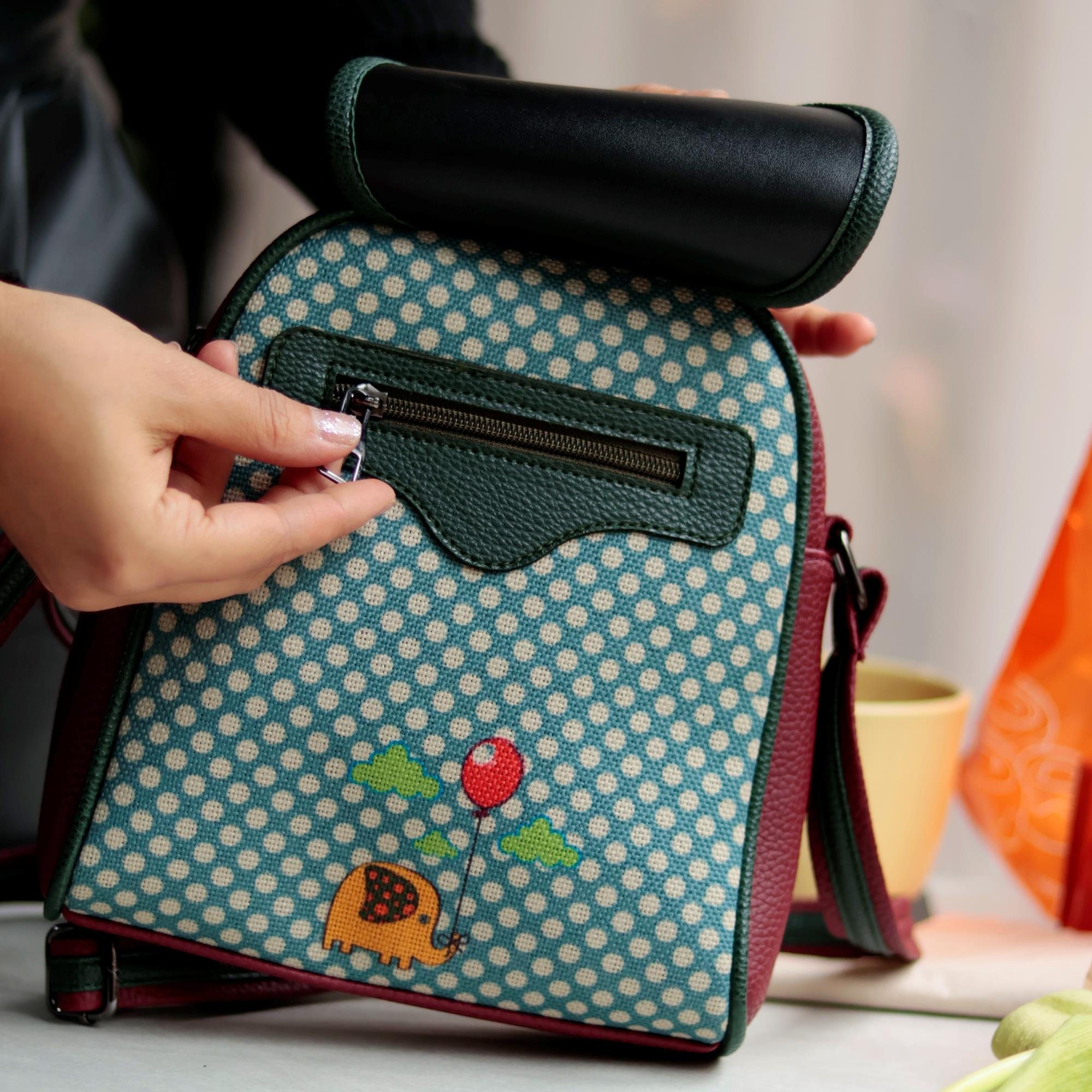 Fil Figürlü Küçük Postacı Omuz Çantası Etnik Bohem Style - Bordo
