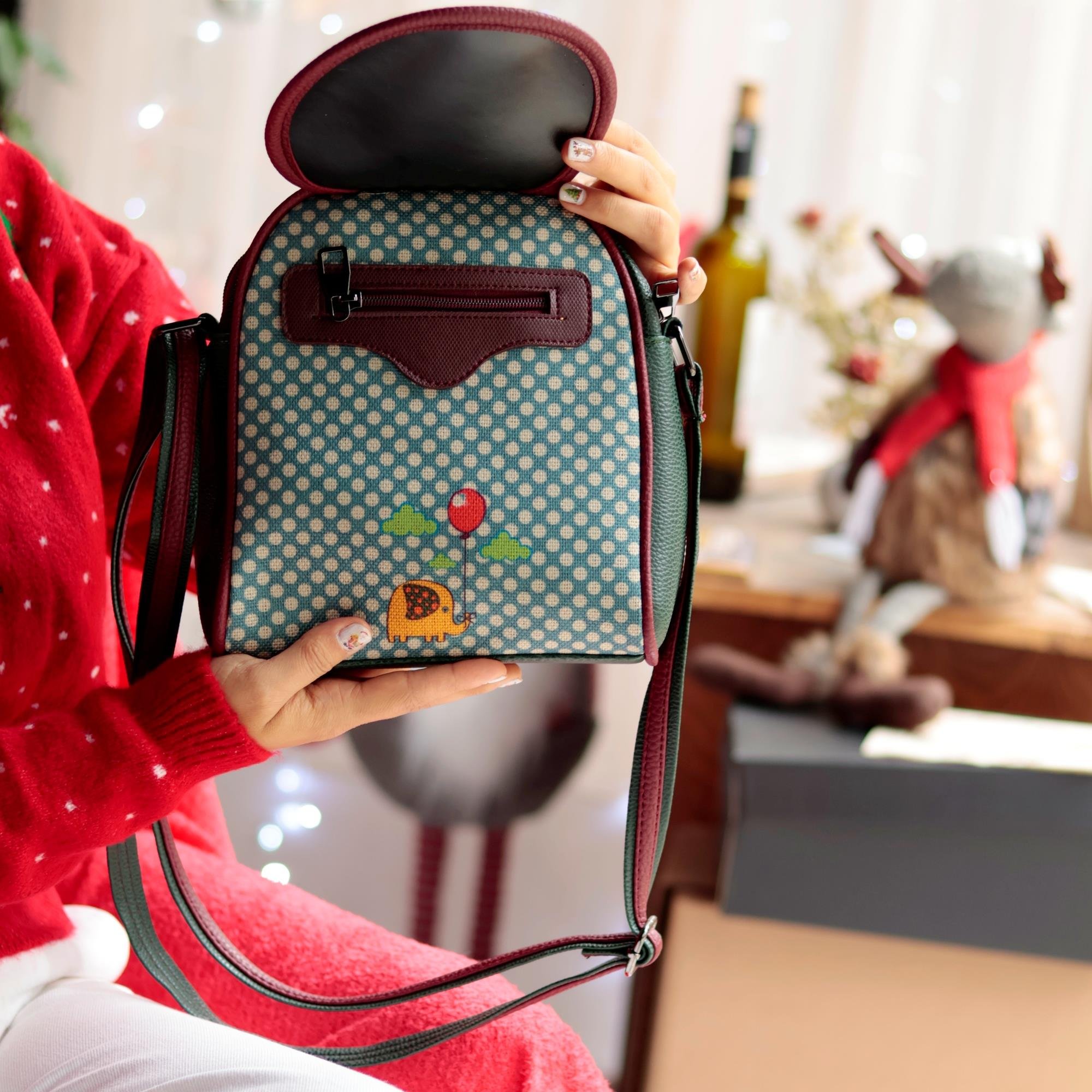 Fil Figürlü Küçük Postacı Omuz Çantası Etnik Bohem Style - Yesil