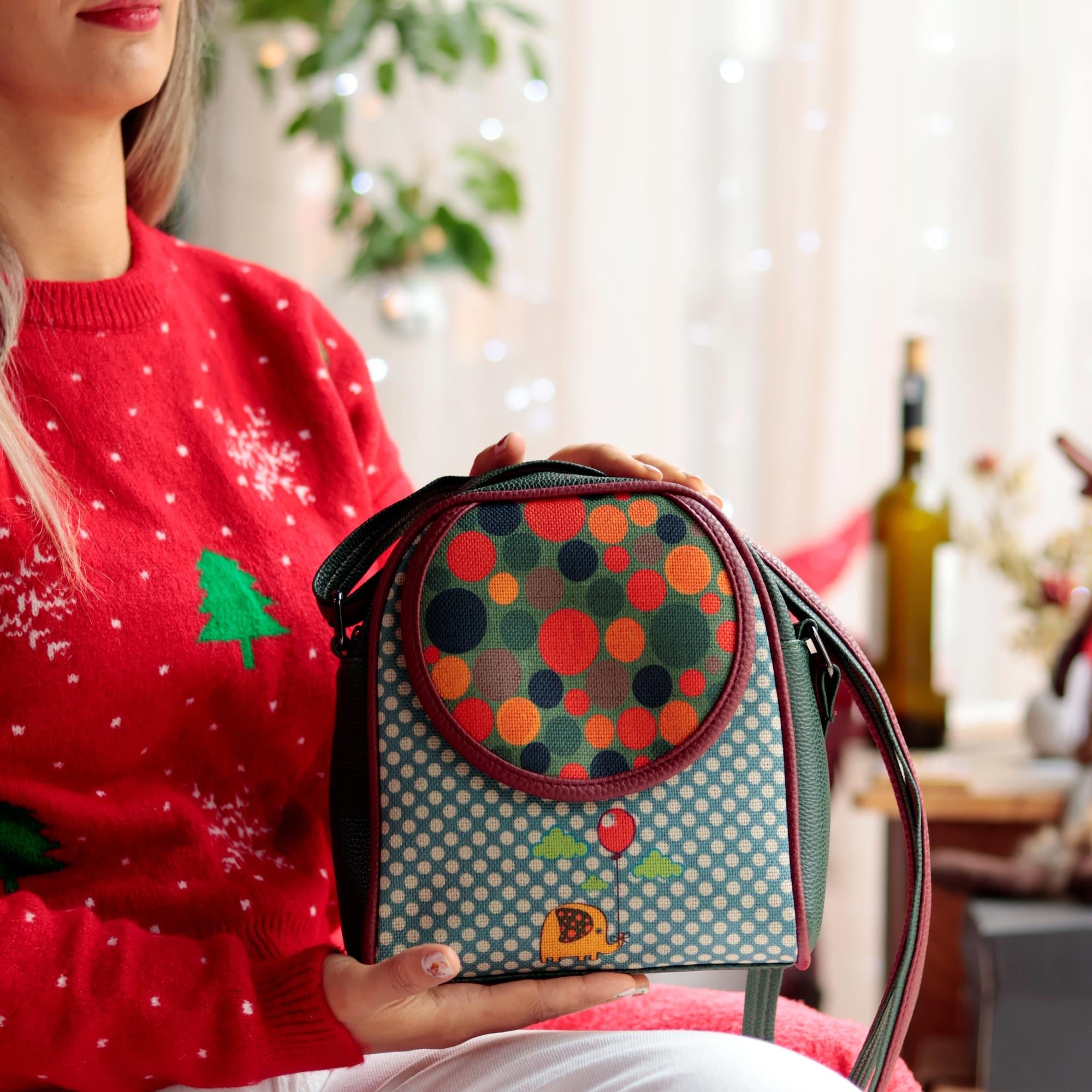 Fil Figürlü Küçük Postacı Omuz Çantası Etnik Bohem Style - Yesil