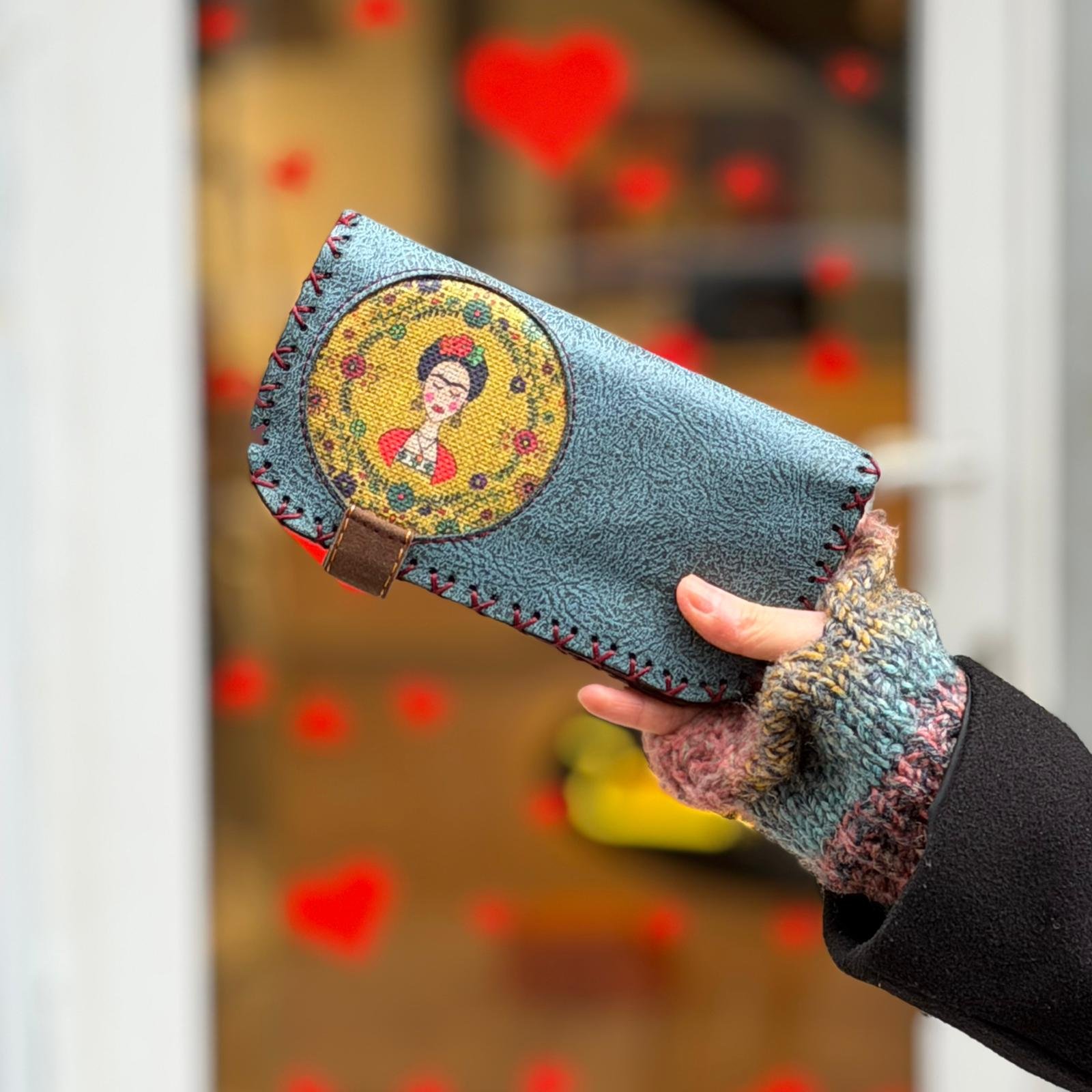 Frida Figürlü Büyük Cüzdan Etnik Bohem Retro Vintage Style - PETROL