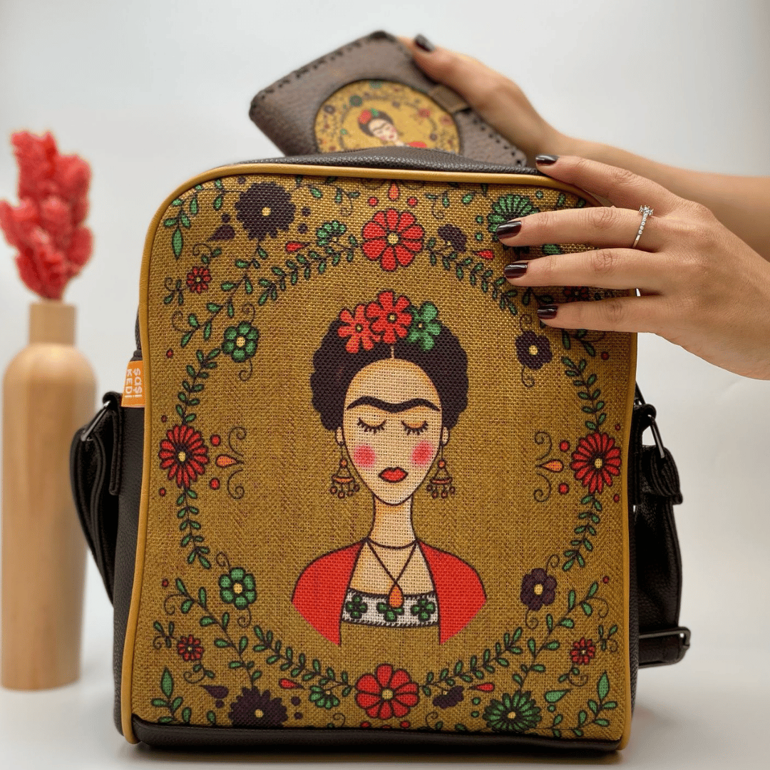 Frida Figürlü Büyük Postacı Kol Çantası Etnik Bohem Style Çanta Kahverengi Cüzdan Kahverengi Kombin