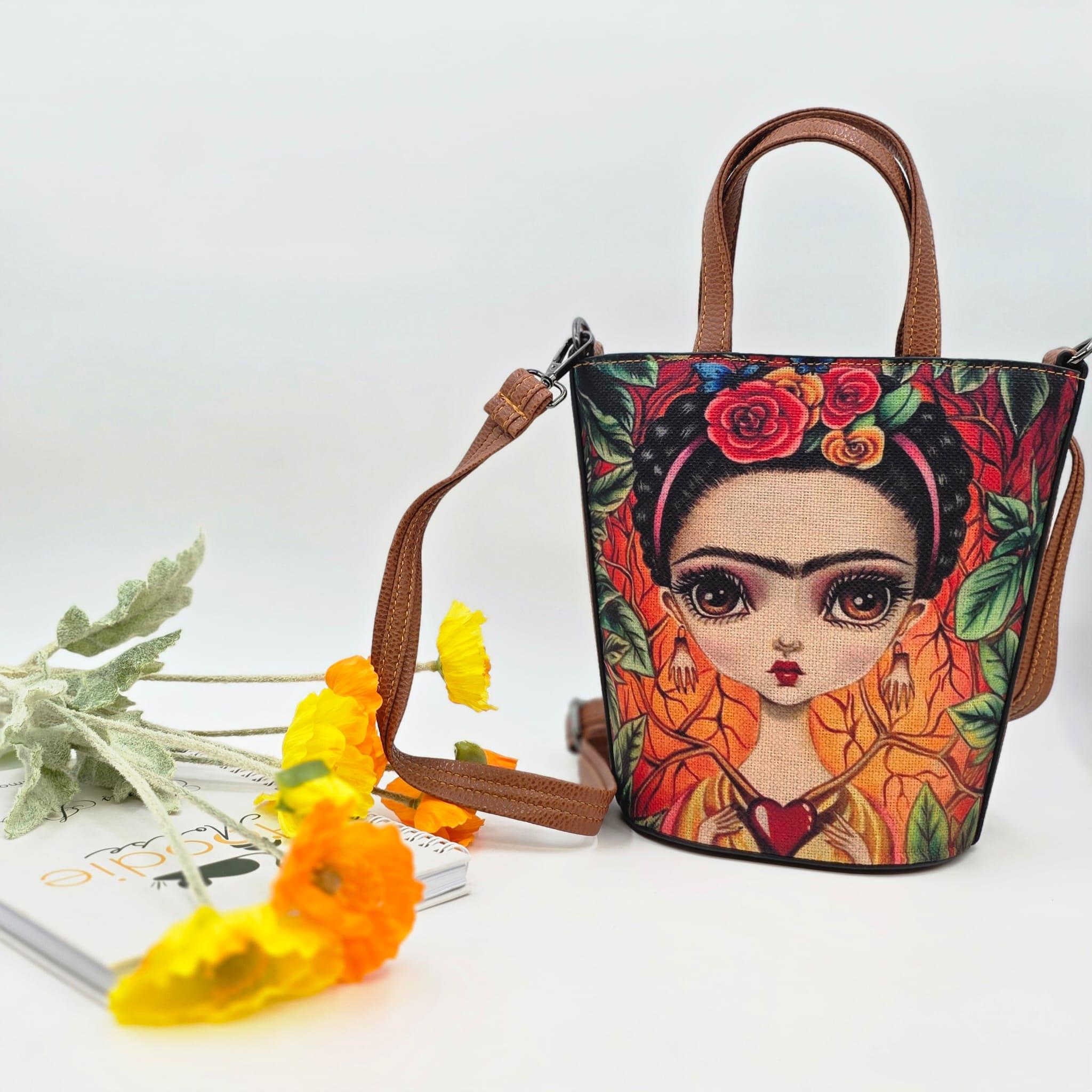 Frida Figürlü Kova Model Çanta Etnik Bohem Style - BORDO