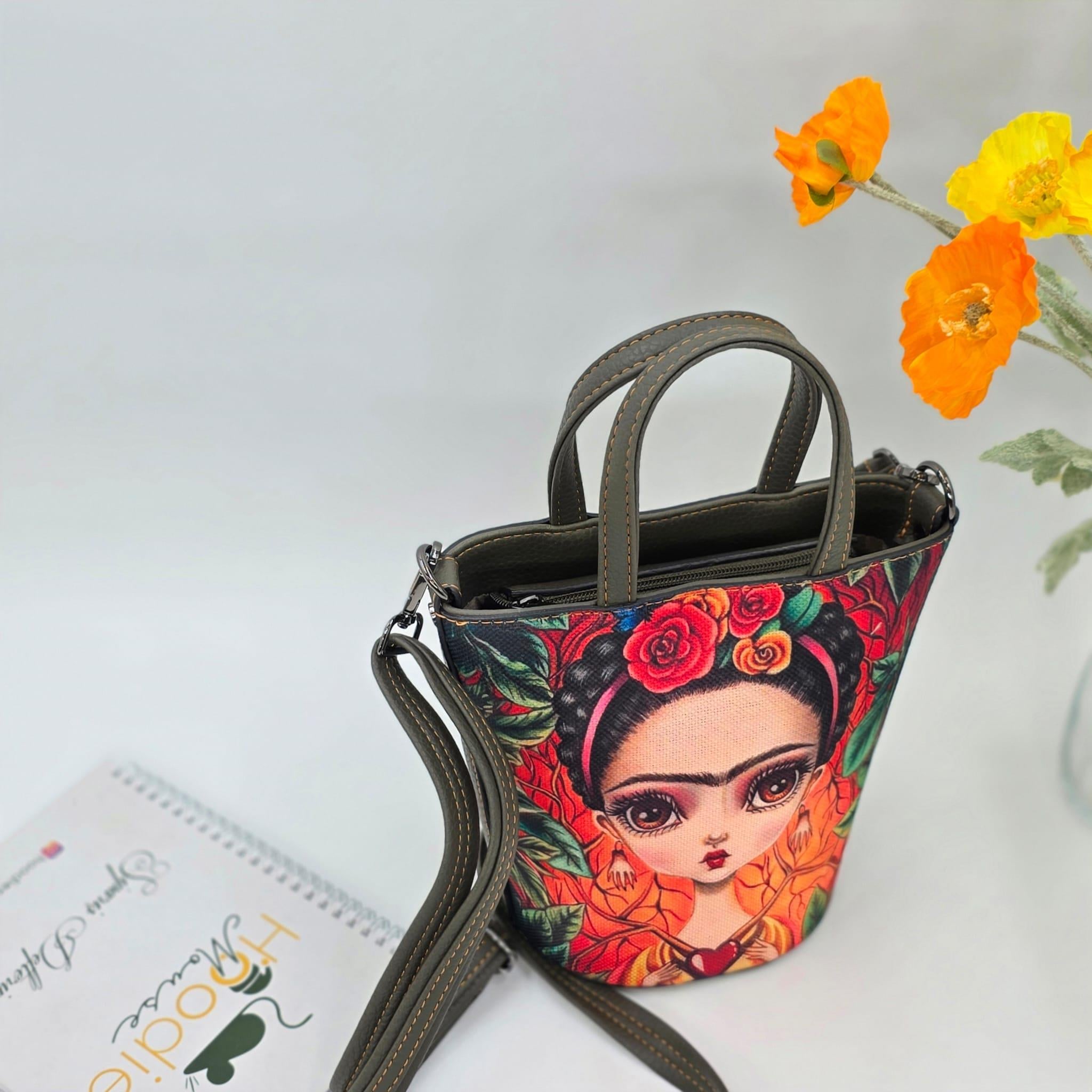 Frida Figürlü Kova Model Çanta Etnik Bohem Style - YESİL