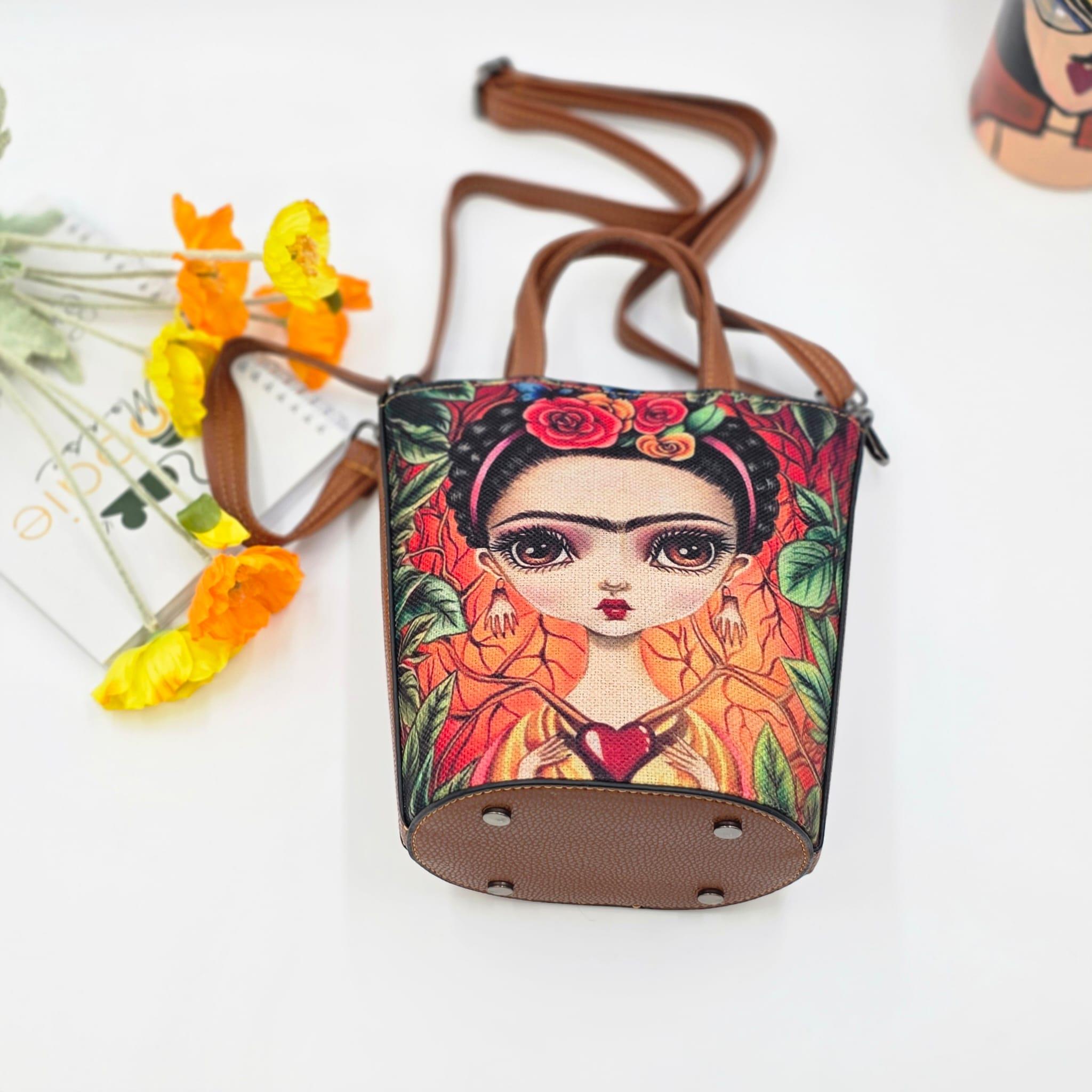Frida Figürlü Kova Model Çanta Etnik Bohem Style - BORDO