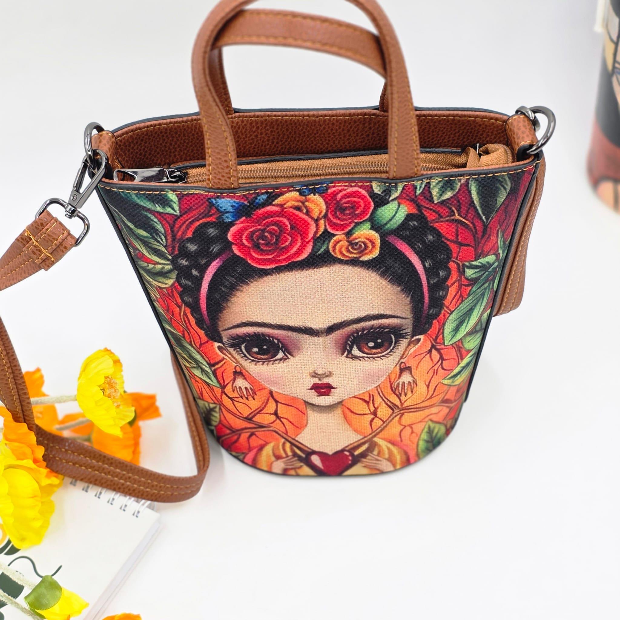 Frida Figürlü Kova Model Çanta Etnik Bohem Style - BORDO