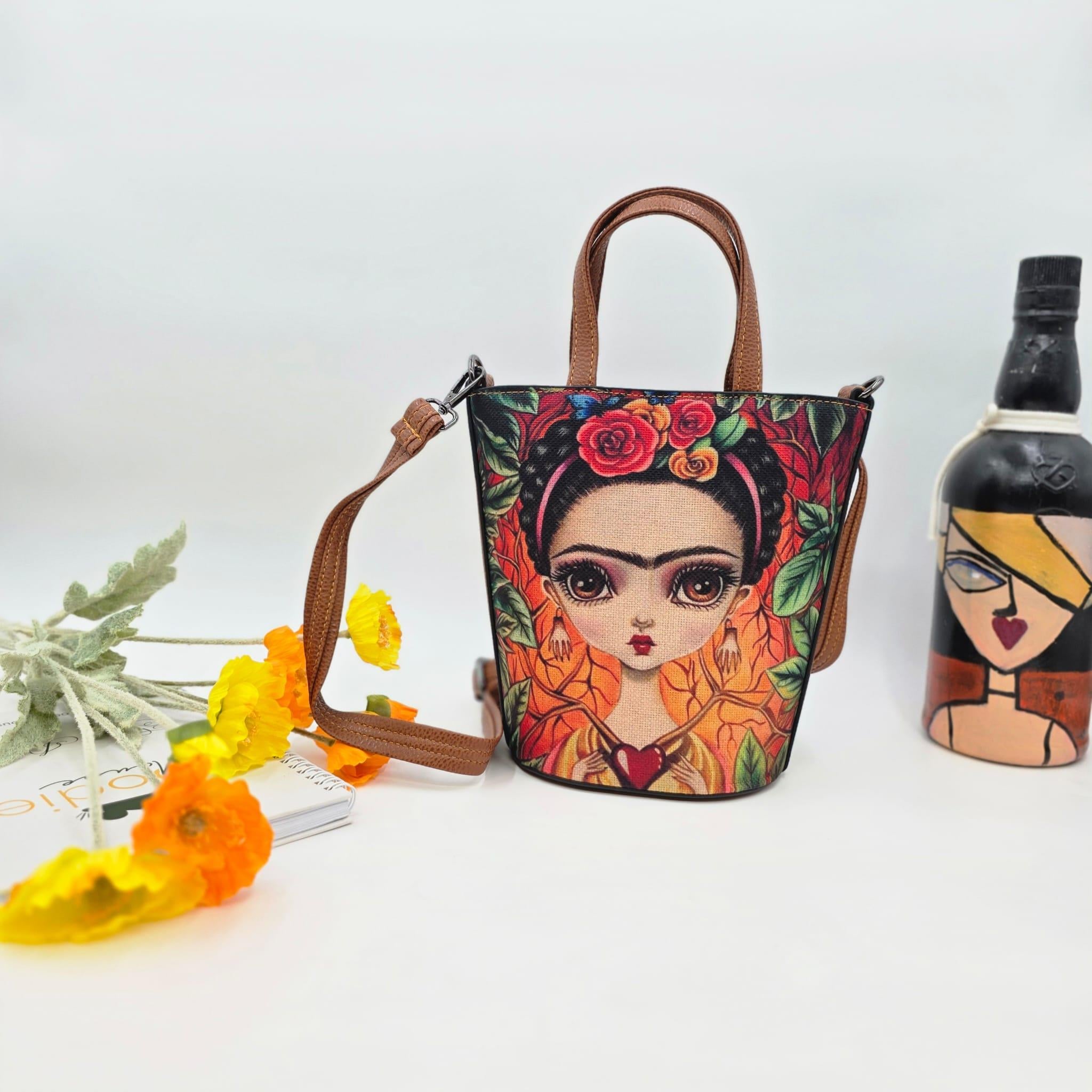 Frida Figürlü Kova Model Çanta Etnik Bohem Style - BORDO