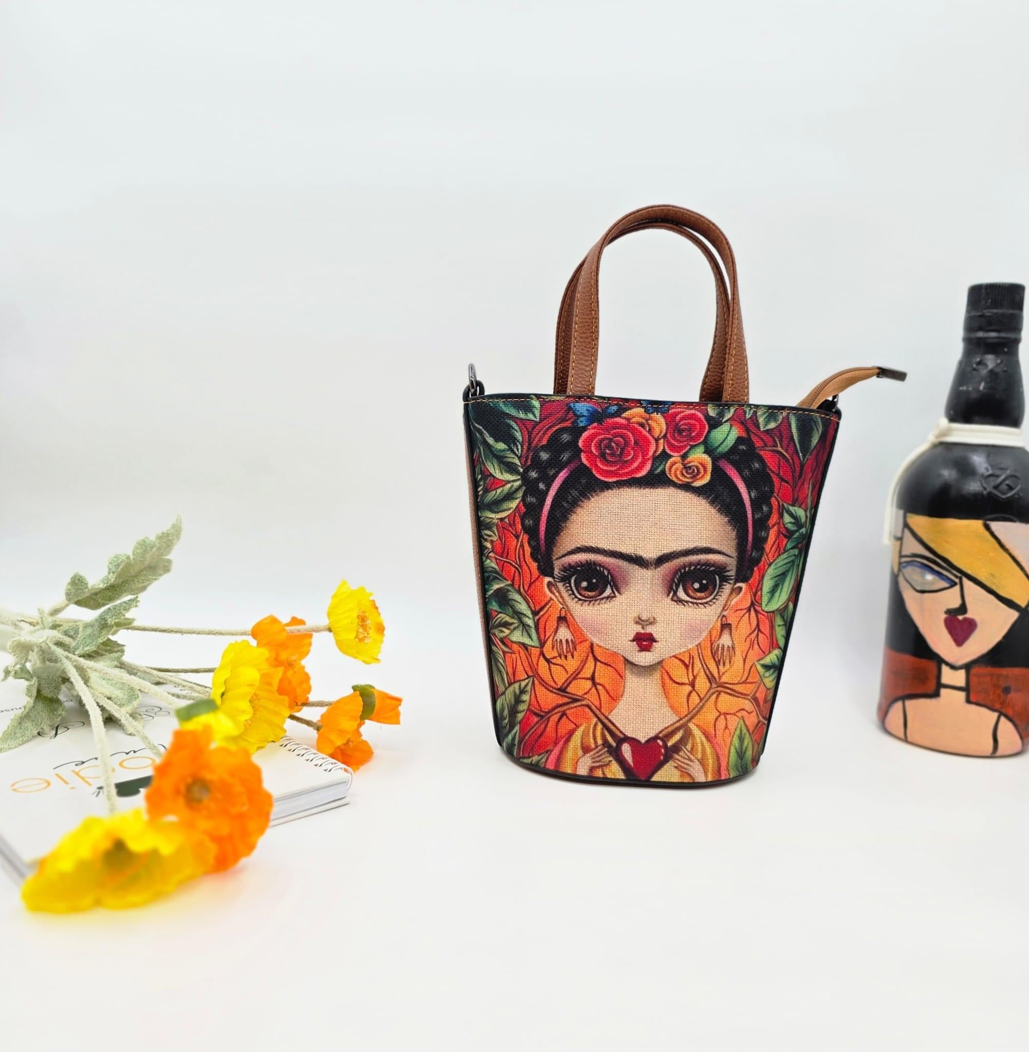 Frida Figürlü Kova Model Çanta Etnik Bohem Style - TABA