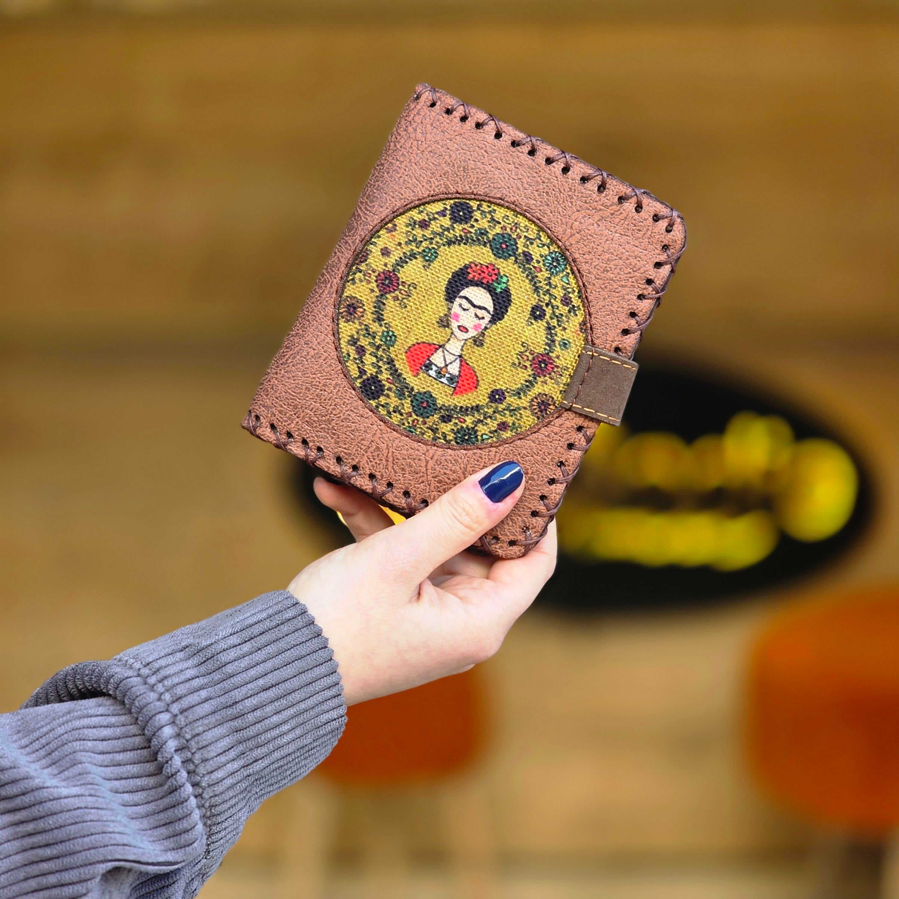 Frida Figürlü Küçük Cüzdan Etnik Bohem Retro Style - Taba