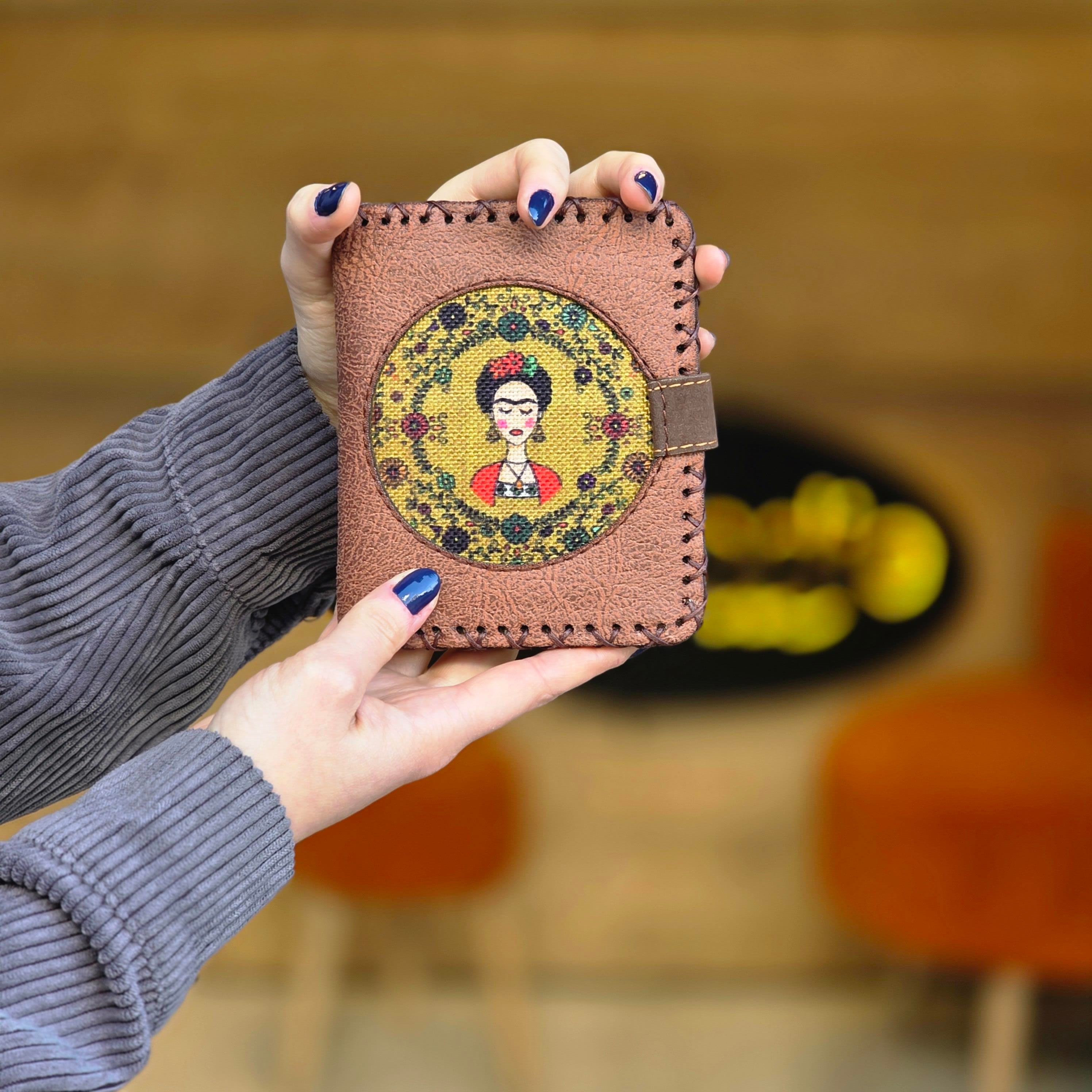 Frida Figürlü Küçük Cüzdan Etnik Bohem Retro Style - Taba