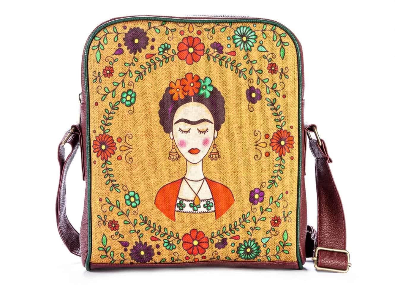 Frida Kahlo Figürlü Büyük Postacı Kol Çantası Etnik Bohem Style - BORDO