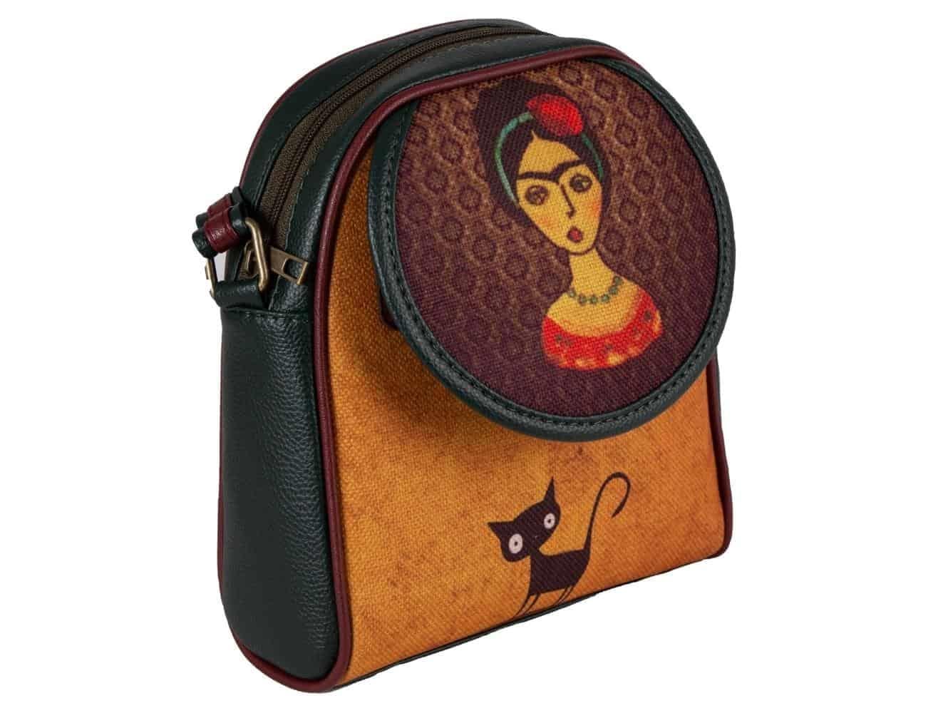 Frida Kahlo Figürlü Küçük Postacı Omuz Çantası Etnik Bohem Style - YEŞİL